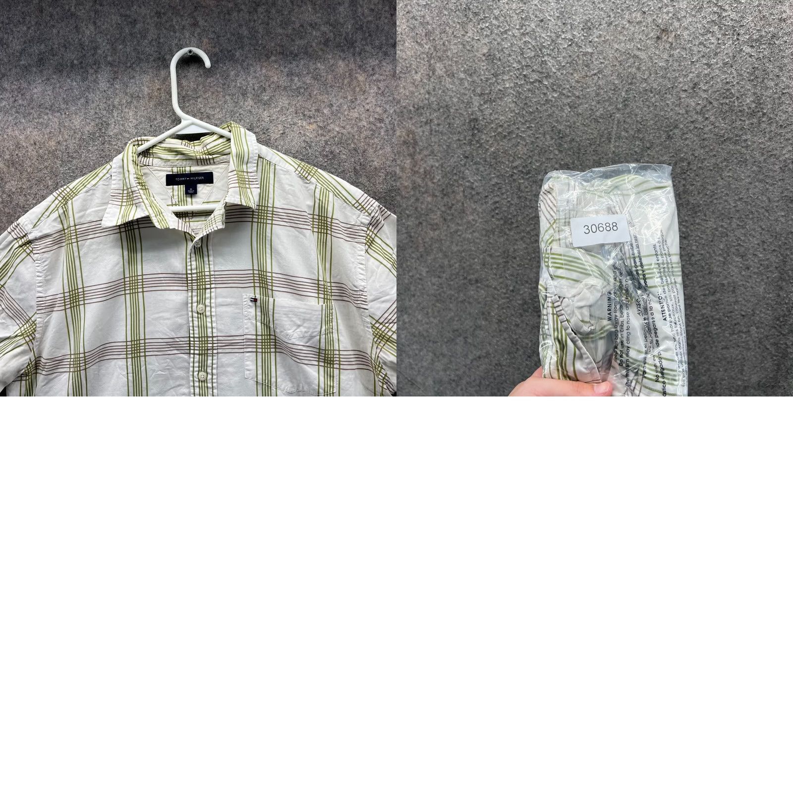 Tommy Hilfiger Tommy Hilfiger Shirt Mens Medium White Green Button-Down Short Sleeve Vintage Size US M / EU 48-50 / 2 - 9 Thumbnail
