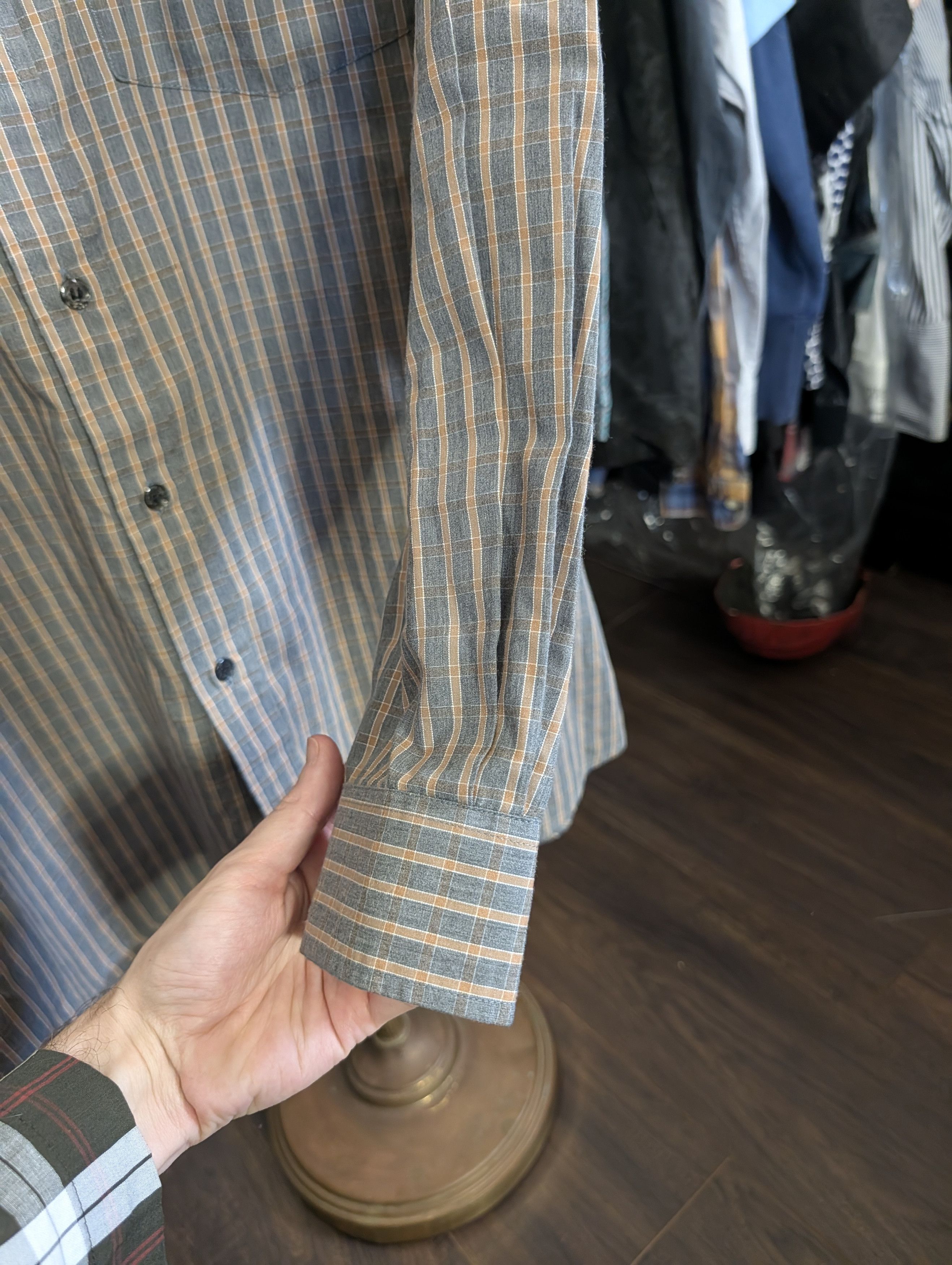 Armani PETER ARMANI Bespoke gray/orange plaid mens dress shirt Size US M / EU 48-50 / 2 - 6 Thumbnail