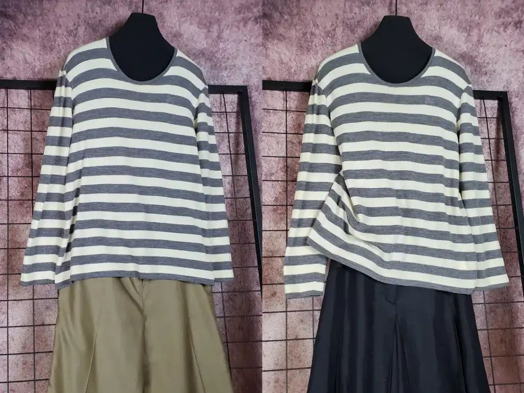 Burberry Burberry Grey Striped Wool Long Sleeve Knitwear Size US L / EU 52-54 / 3 - 1 Thumbnail