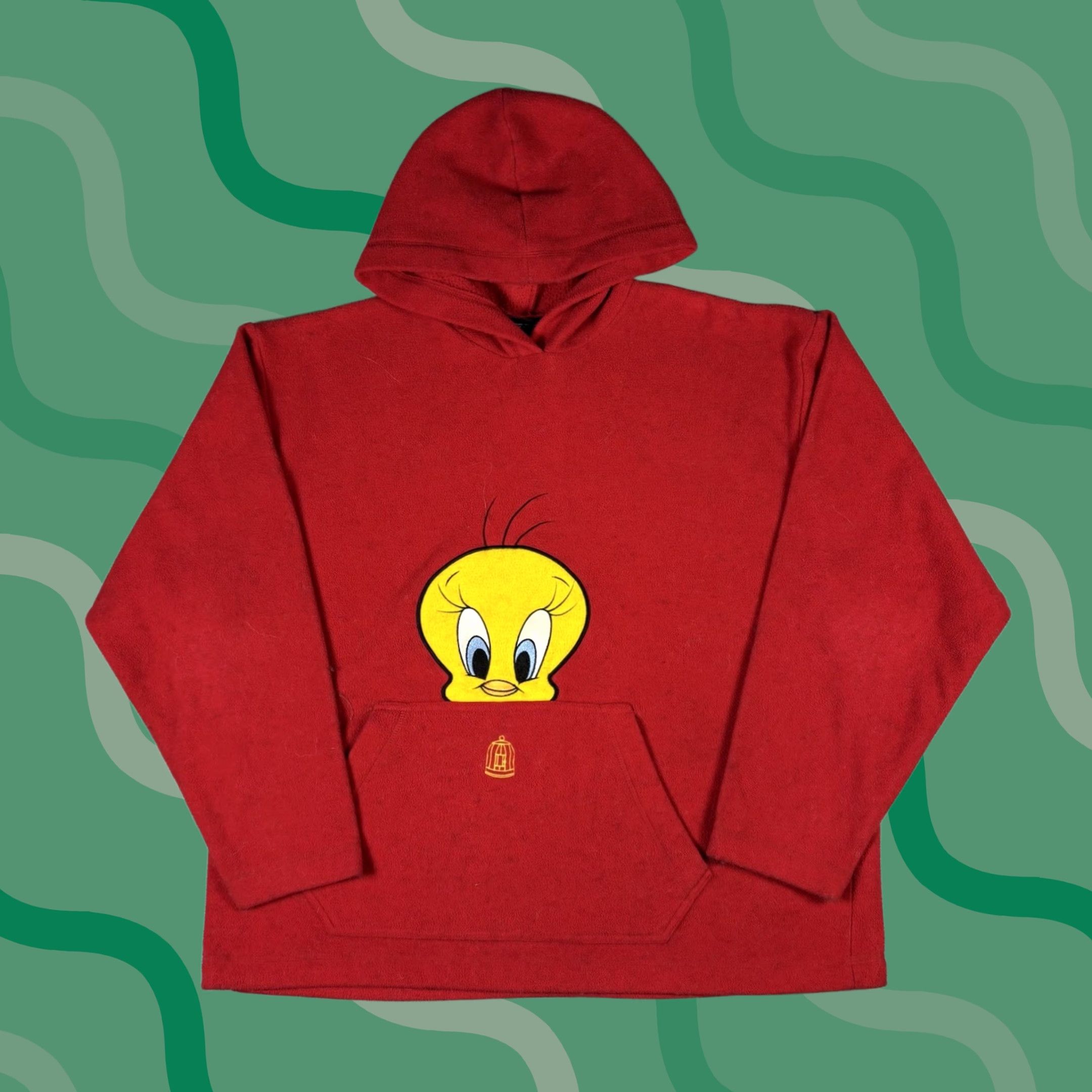 Vintage VINTAGE Looney Tunes Hoodie Tweetie Bird Fleece Red Pullover XL 90s Cartoon Mens Pullover Hooded Cotton Embroidered Bugs Bunny Cap Pattern Solid Size US XL / EU 56 / 4 - 1 Thumbnail