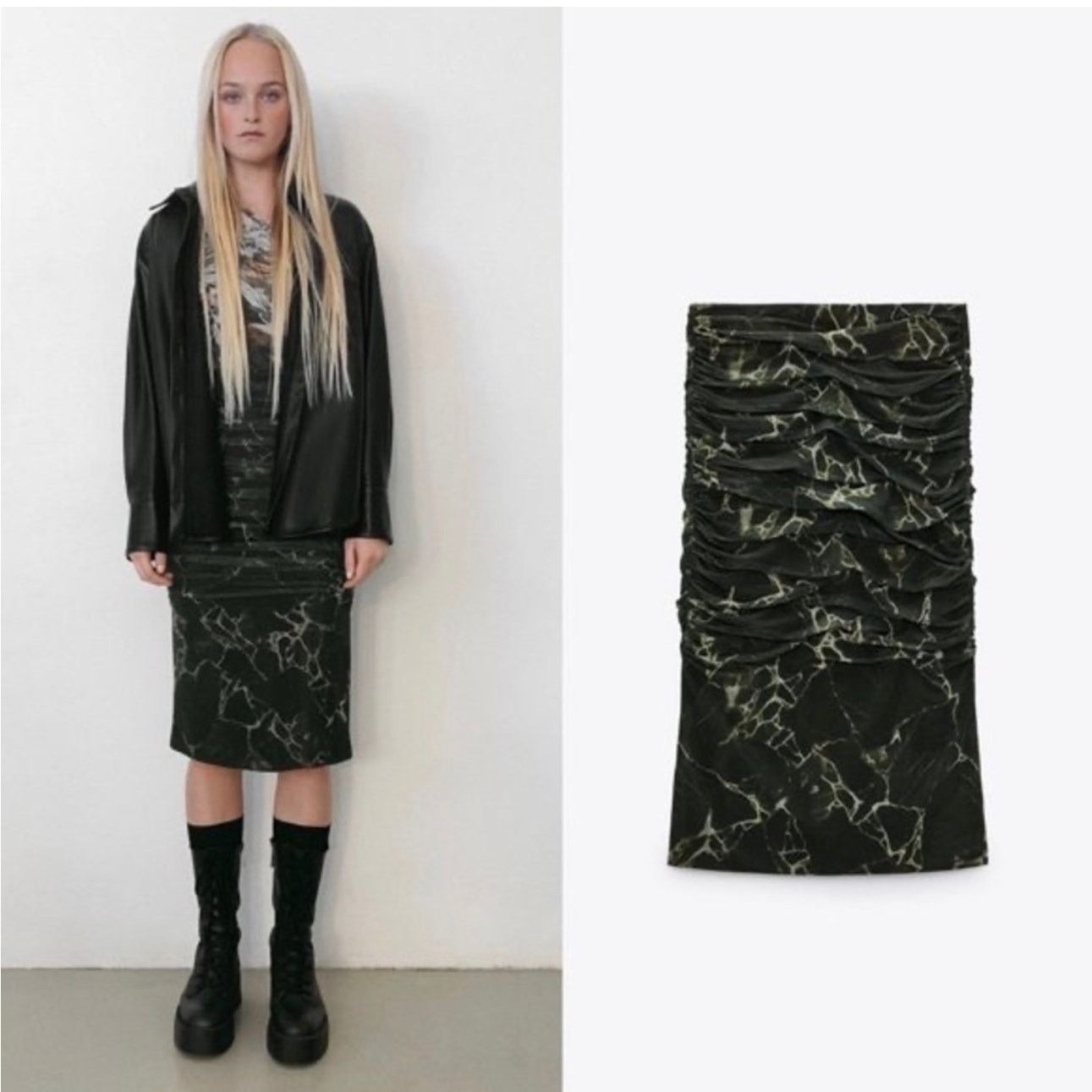 Zara ZARA Chiffon Printed Draped Tulle Ruched Skirt Green Size 28" / US 6 / IT 42 - 1 Thumbnail