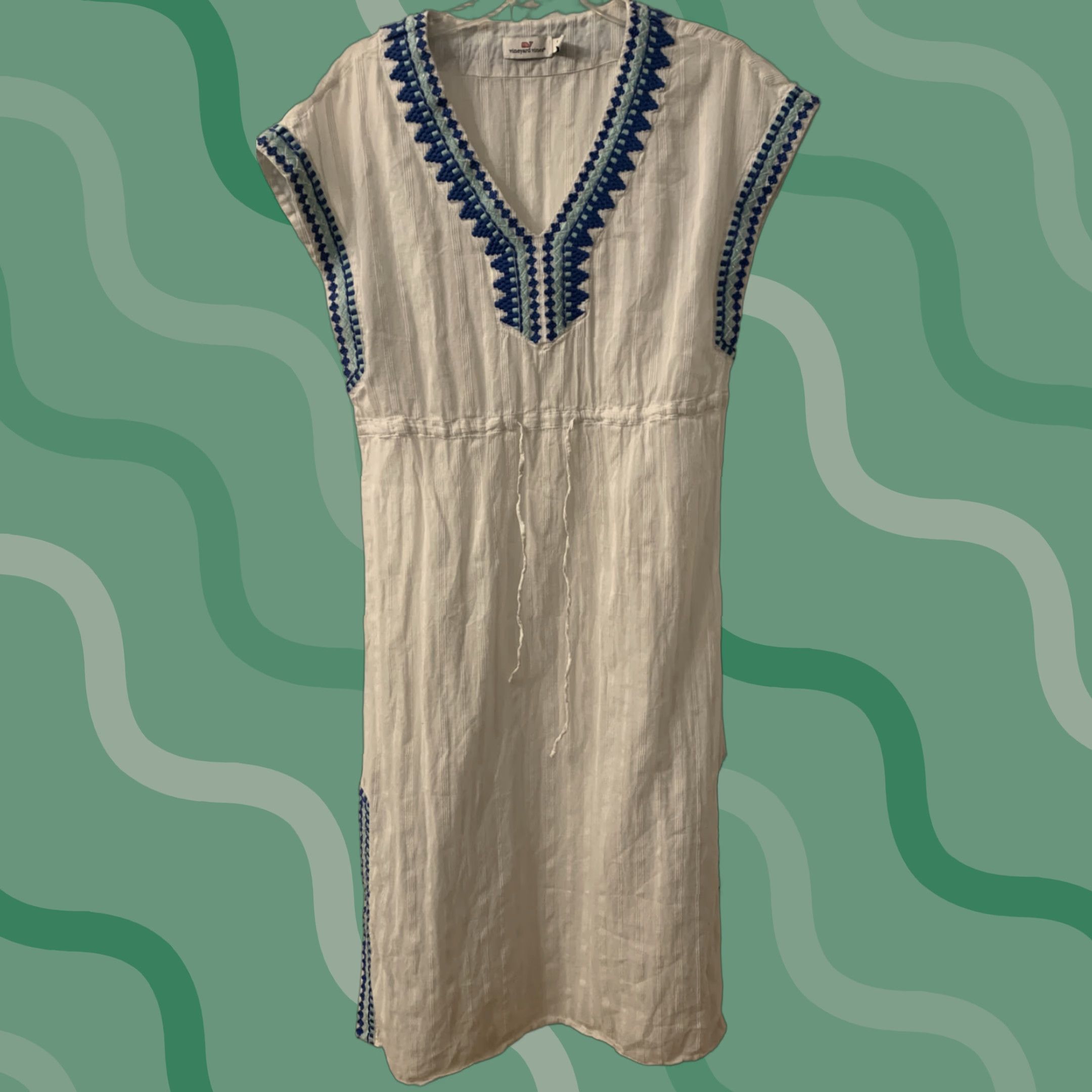Vineyard Vines Cover-Up Adult Size S White Cotton Embroidered Striped Maxi Beach Womens
