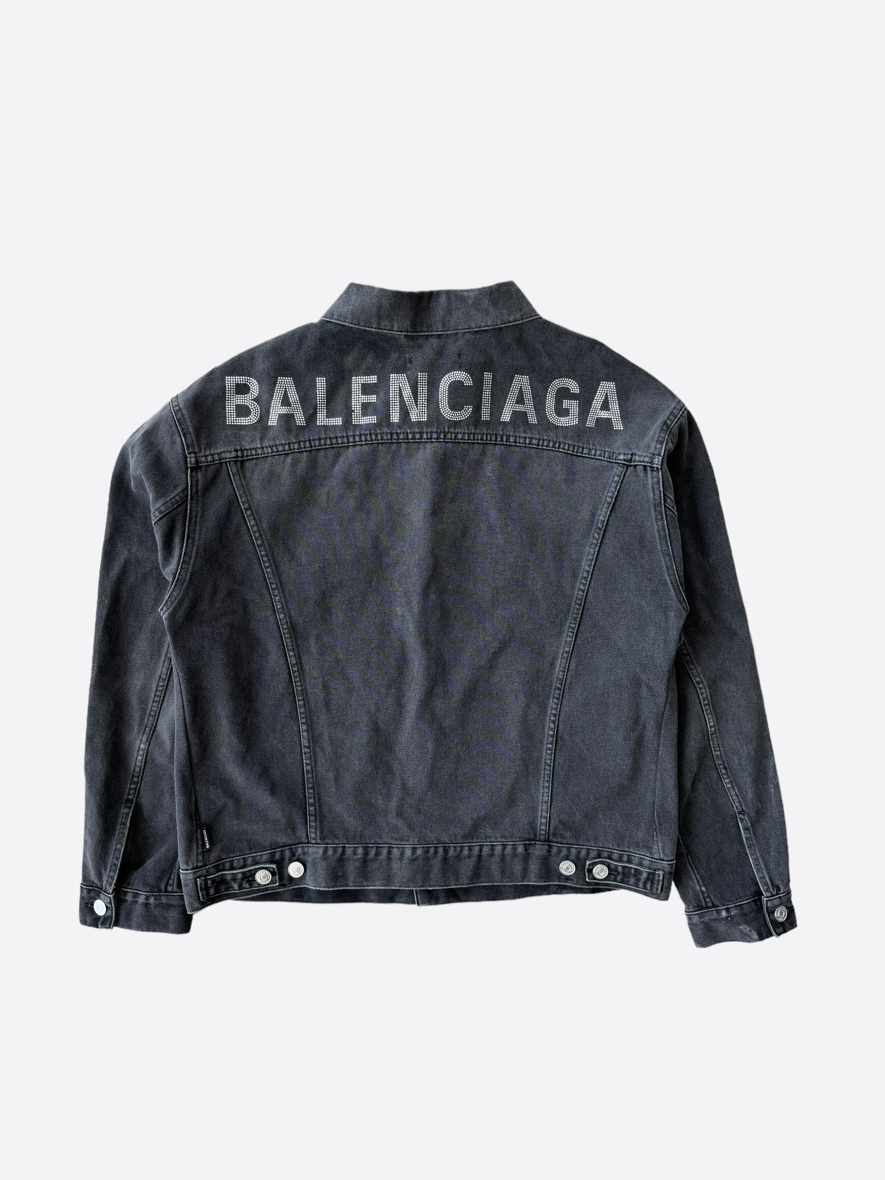 Balenciaga Balenciaga Grey Rhinestone Logo Denim Jacket Size US L / EU 52-54 / 3 - 1 Thumbnail