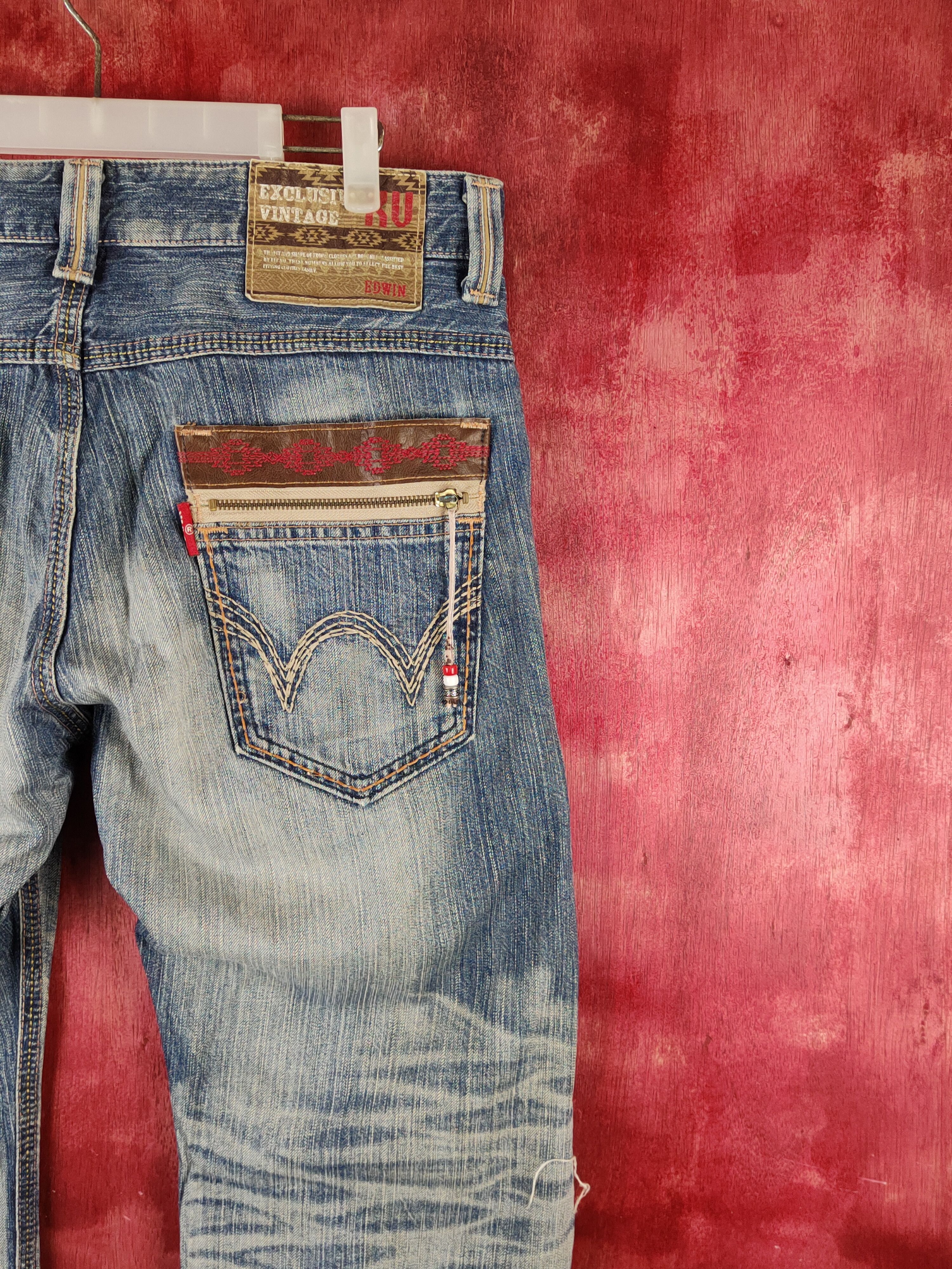 Edwin Edwin Dark Blue Faded Distressed Ripped Jeans #S2252 Size US 34 / EU 50 - 14 Thumbnail