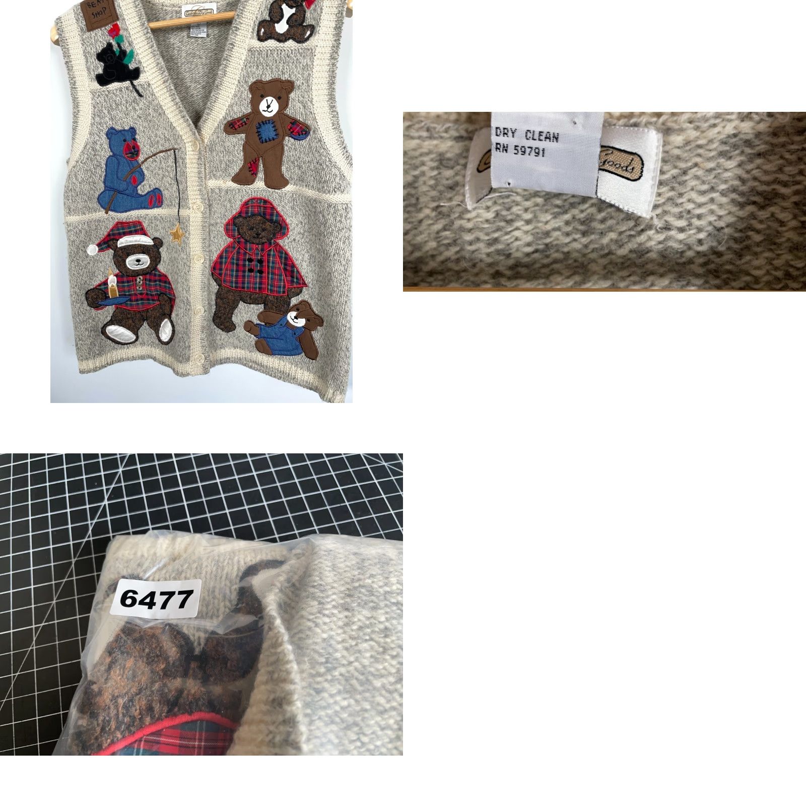 Vintage VINTAGE Cambridge Dry Goods Wool Teddy Bear Embroidery Sweater Vest Women's Large Gray Button Up Knit Adult Regular 90s Animals Mens/Womens? Size L / US 10 / IT 46 - 8 Thumbnail