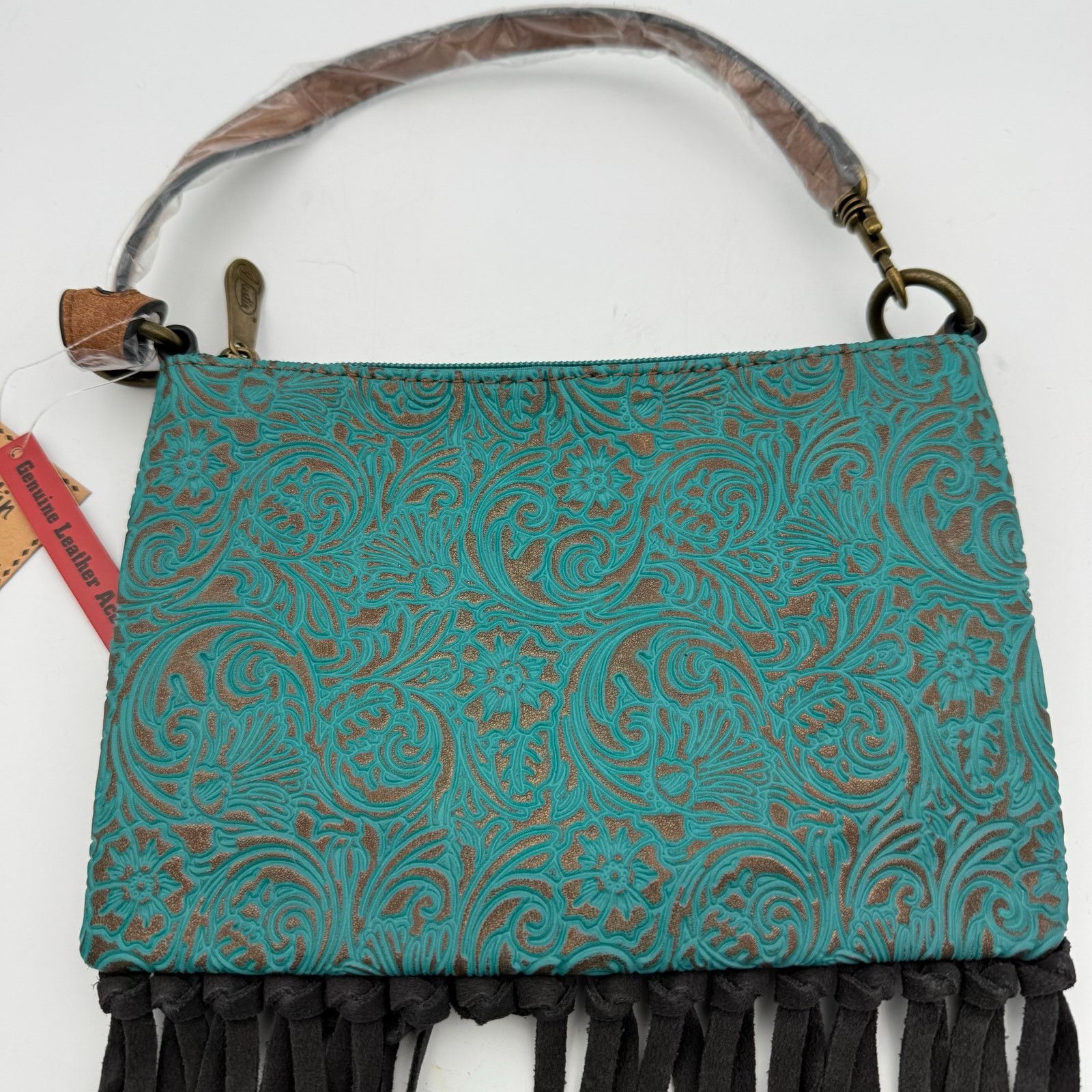 Justin American Darling Turquoise Tooled Leather Fringe Bag Western Size ONE SIZE - 3 Thumbnail