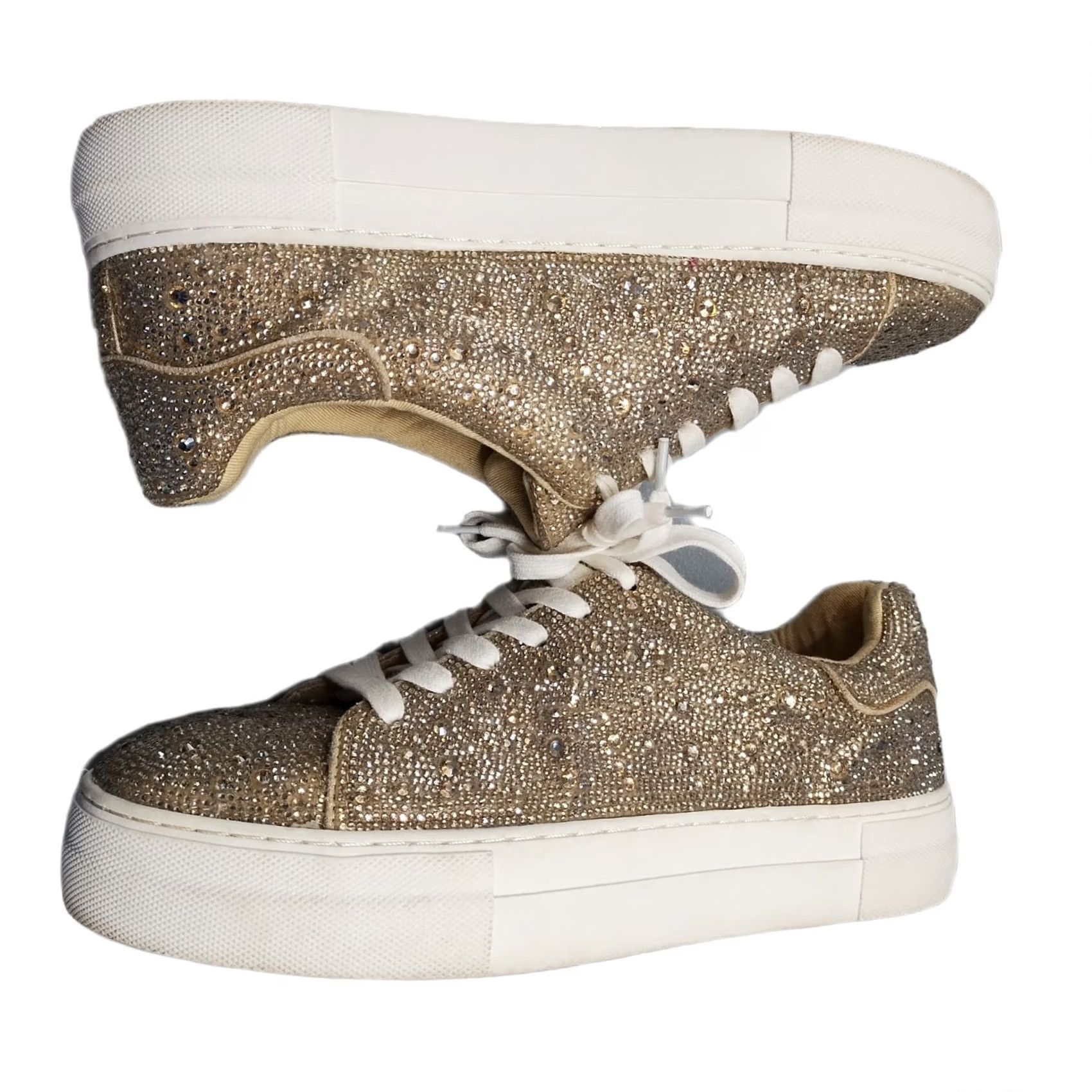 Betsey Johnson Betsey Johnson Sidny Platform Sneakers Womens Size 9.5M Gold White Rhinestone - Pre-owned Shoes Size US 10 / IT 40 - 2 Thumbnail