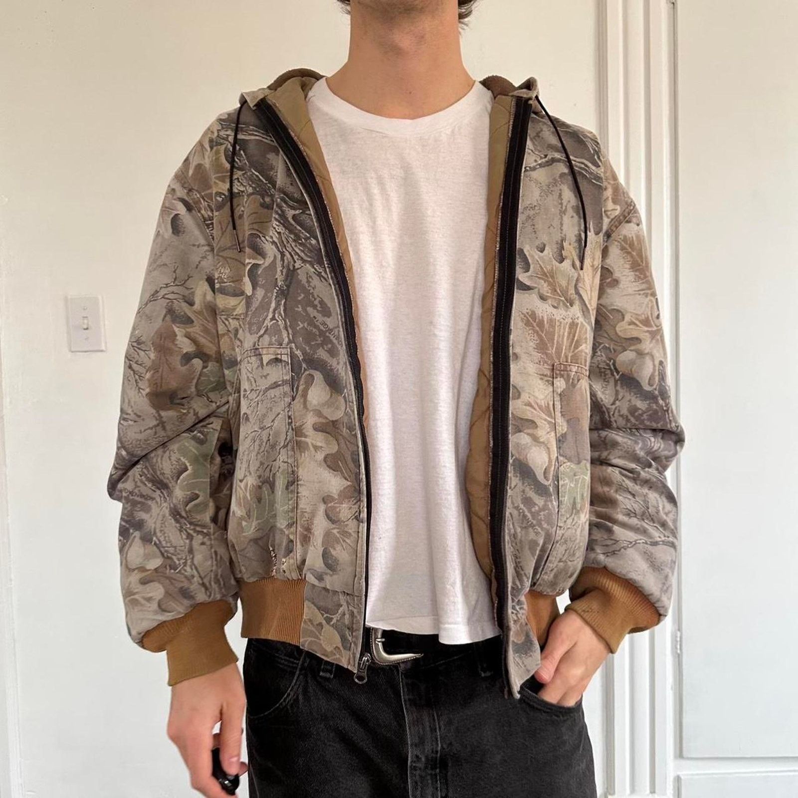 Vintage Vintage 90s Faded Camo Cotton Zip Up Hooded Work Jacket Size US M / EU 48-50 / 2 - 8 Thumbnail