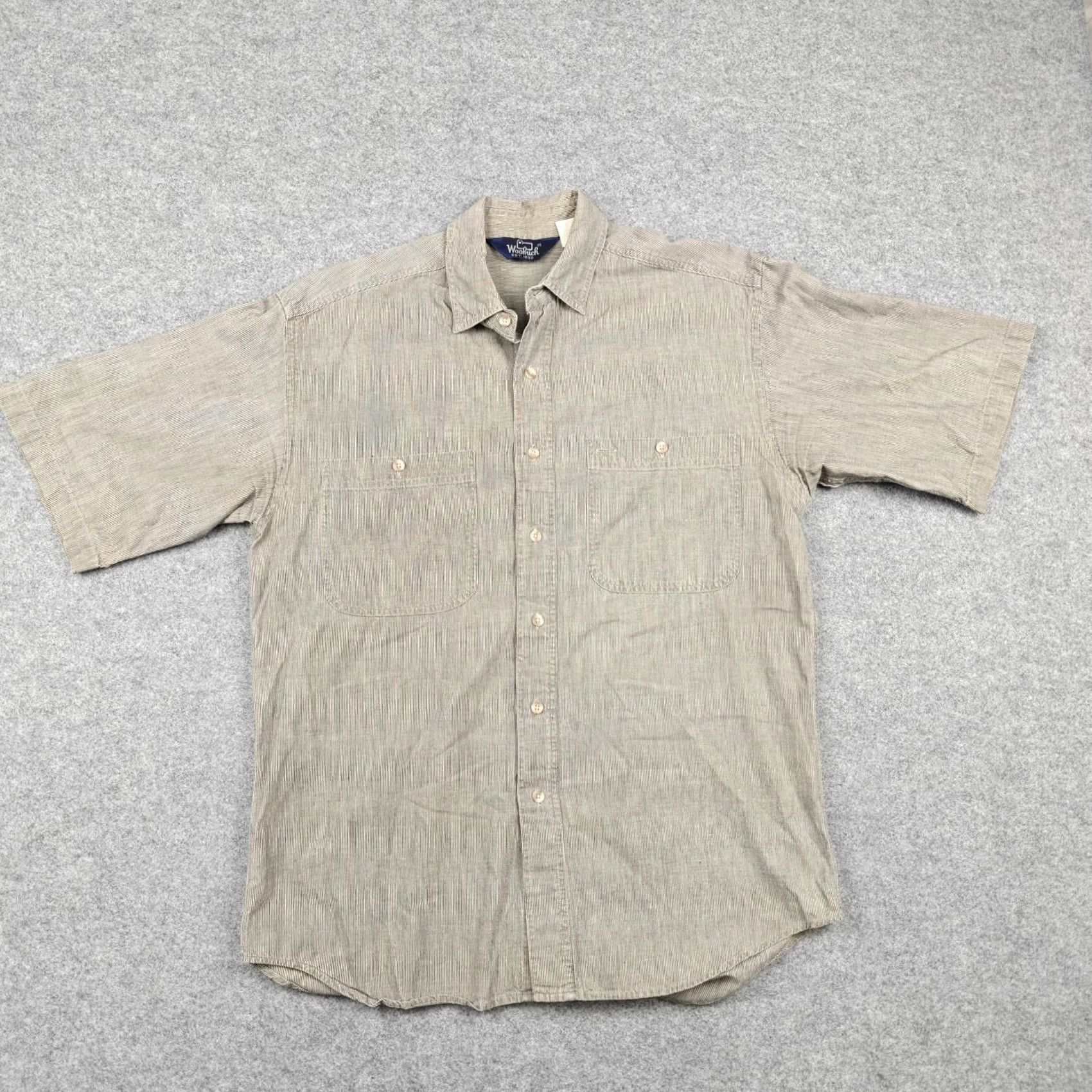 Vintage VINTAGE Woolrich Shirt Mens L Beige Striped Short Sleeve Button-Up Casual Size US L / EU 52-54 / 3 - 2 Thumbnail