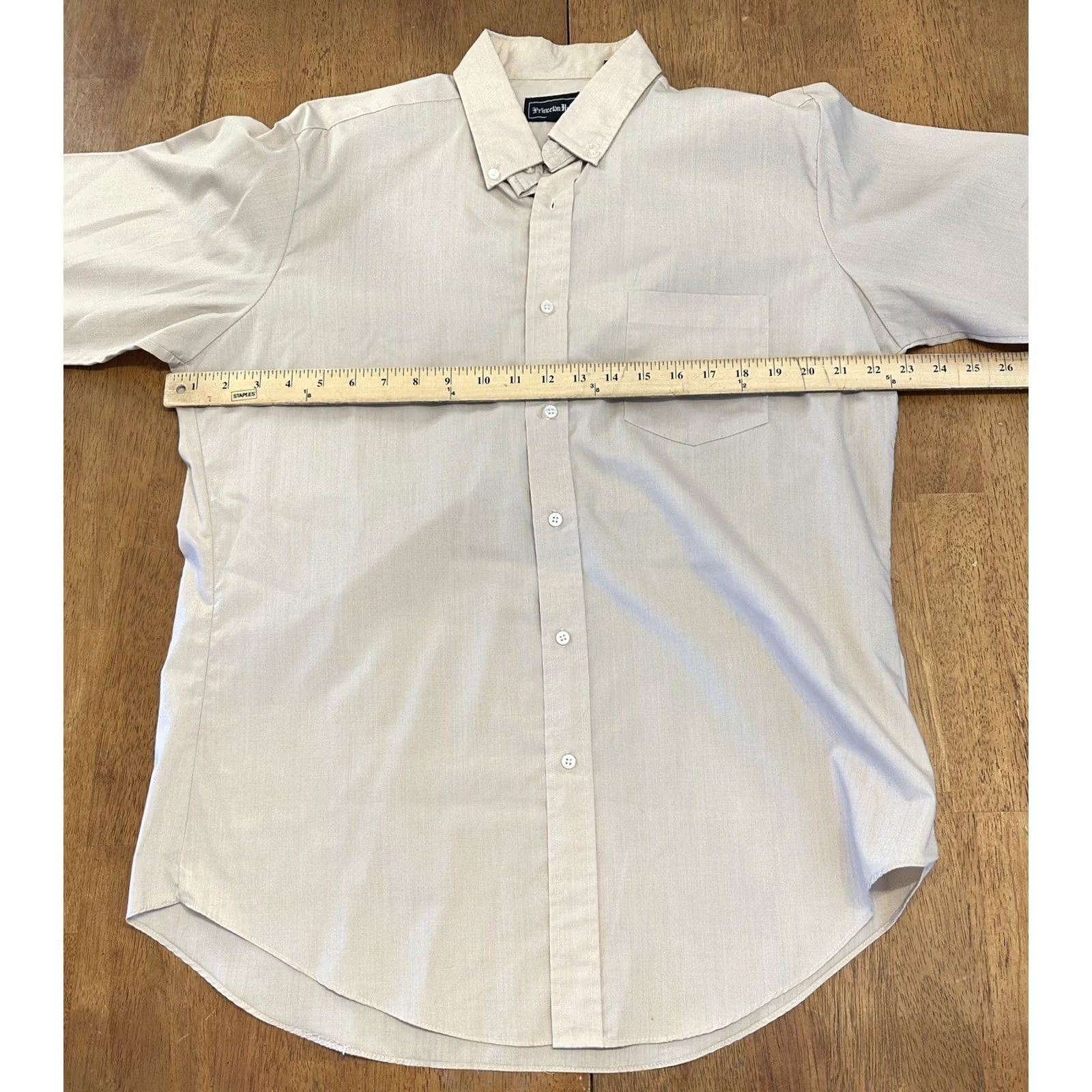 Vintage VINTAGE Princeton Hall Button-Front Dress Shirt Large L Tan Yellow 1990s Sportswear/Beach Mens Size 42R - 5 Thumbnail
