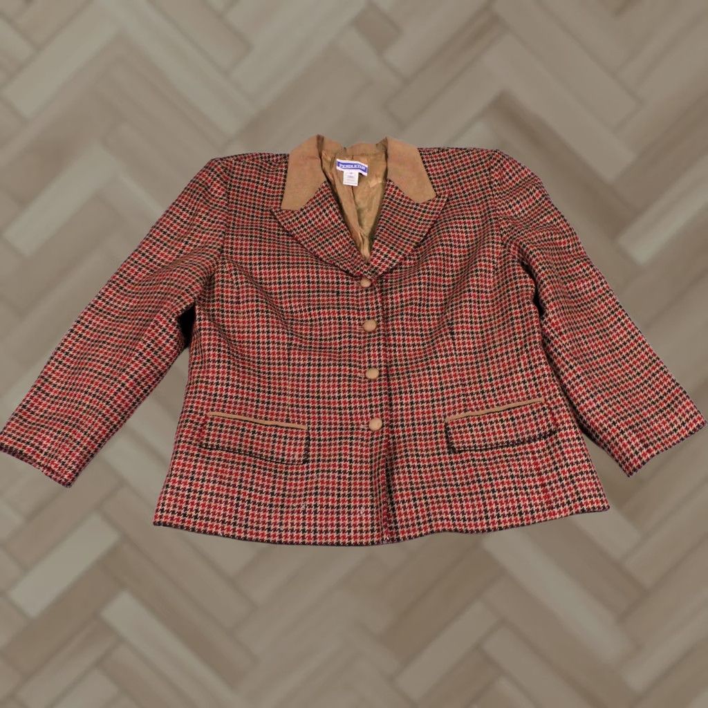 Pendleton VINTAGE Pendleton Jacket Womens 18 Blazer Tweed Houndstooth Plaid 80s Made USA Red Size XXL / US 16-18 / IT 52-54 - 1 Thumbnail