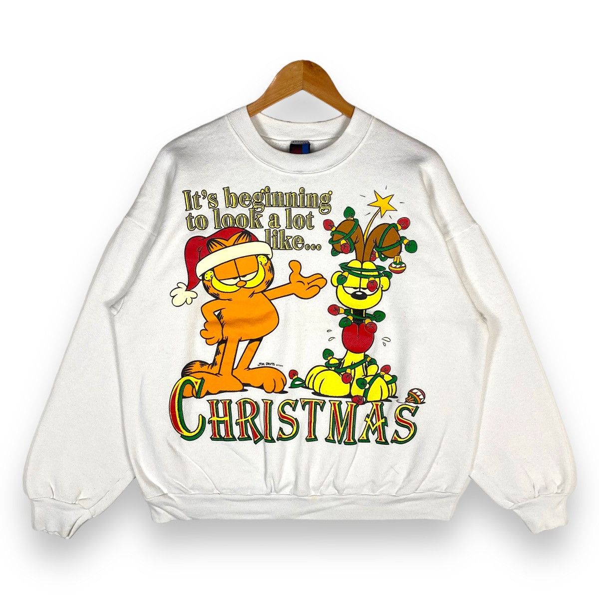 image of Cartoon Network x Garfield 90's Garfield Christmas By Jim Davis in White, Men's (Size XL)