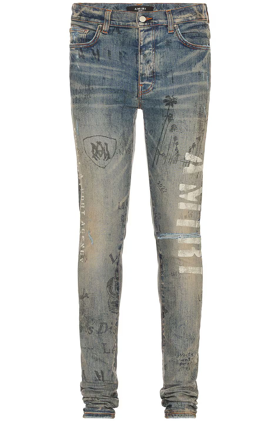 Amiri o1mle0426 Military Stencil Jeans in Clay Indigo Blue Size US 32 / EU 48 - 1 Thumbnail