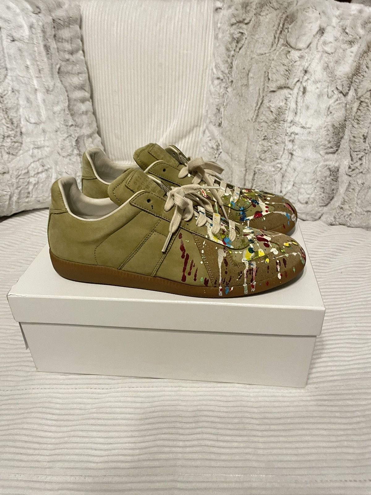 Maison Margiela Maison margiela olive paint splatter GATS | Grailed