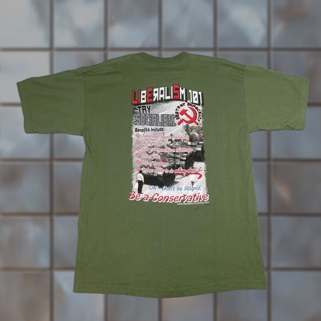 Vintage Liberalism 101 Shirt Mens XL Green Bayside Conservative Graphic Tee Size US XL / EU 56 / 4 - 1 Thumbnail