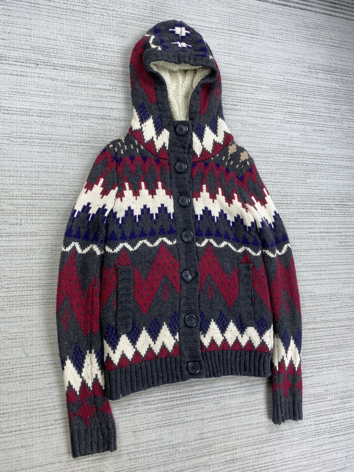 Japanese Brand Vintage Leshop Navajo Style Fullbutton Knit Hoodie Size US S / EU 44-46 / 1 - 3 Thumbnail