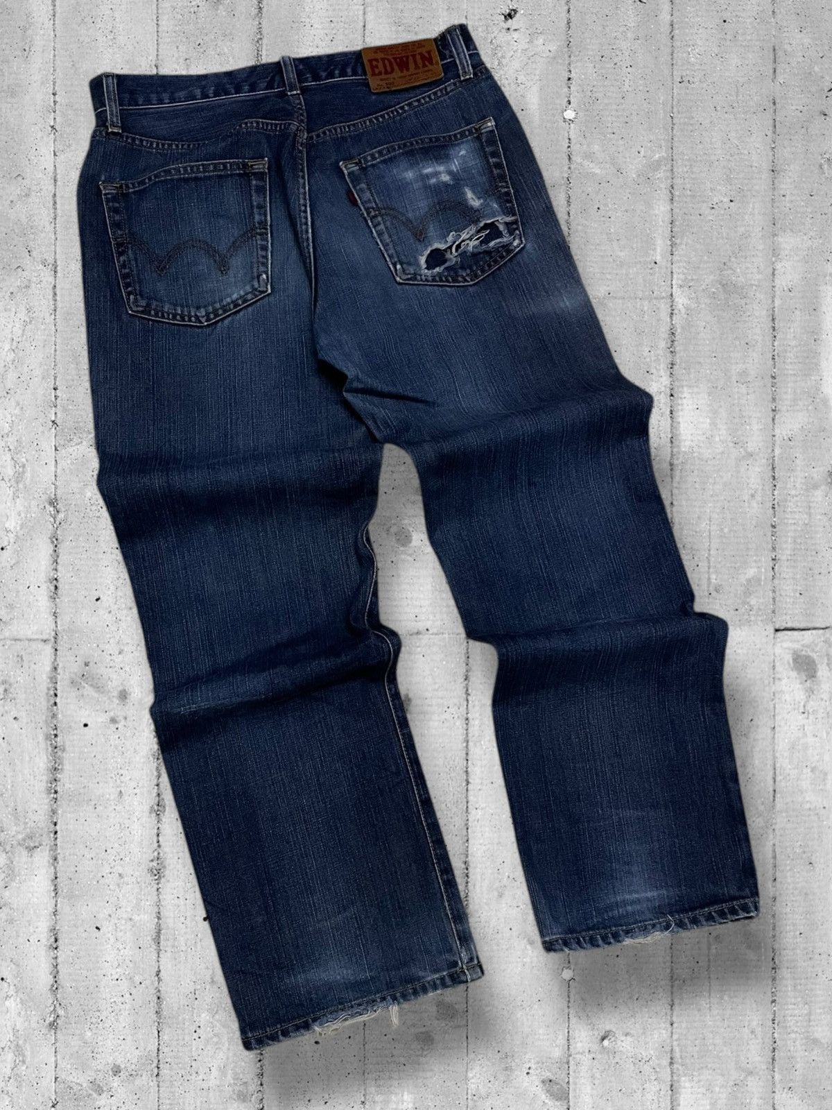 Designer × Edwin × Vintage Vintage 1990s Japan Desiner Edwin Distressed Blue Denim Size US 31 - 9 Thumbnail