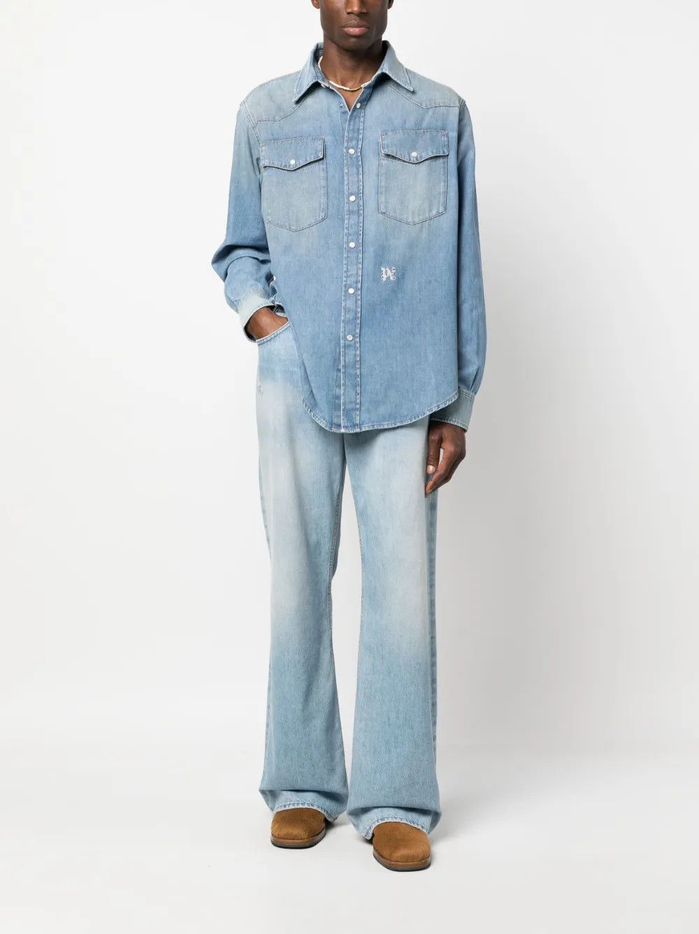 Palm Angels o1y0325 Logo Denim Shirt in Blue Size US L / EU 52-54 / 3 - 5 Thumbnail
