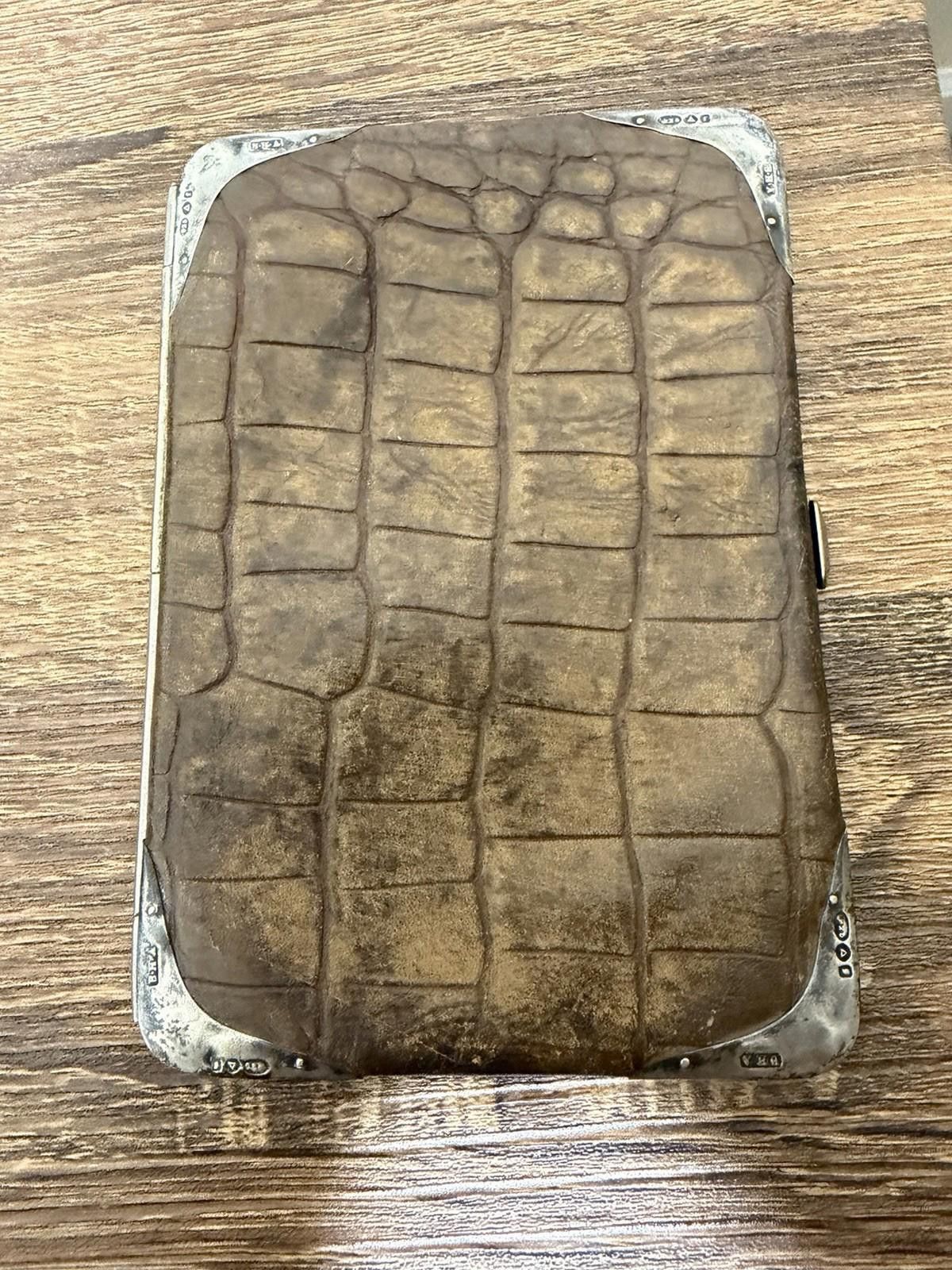 Vintage Croc Print Leather Wallet Cigarette Case W 925 Sterling Tips Size ONE SIZE - 6 Thumbnail