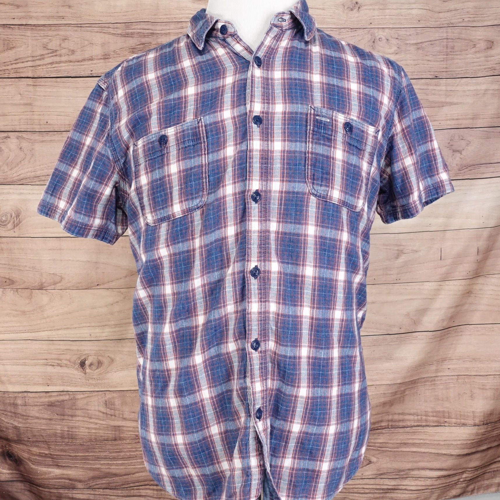 Gap GAP Plaid Button-Up Shirt Mens Size L Blue Short Sleeve 1969 Size US L / EU 52-54 / 3 - 3 Thumbnail