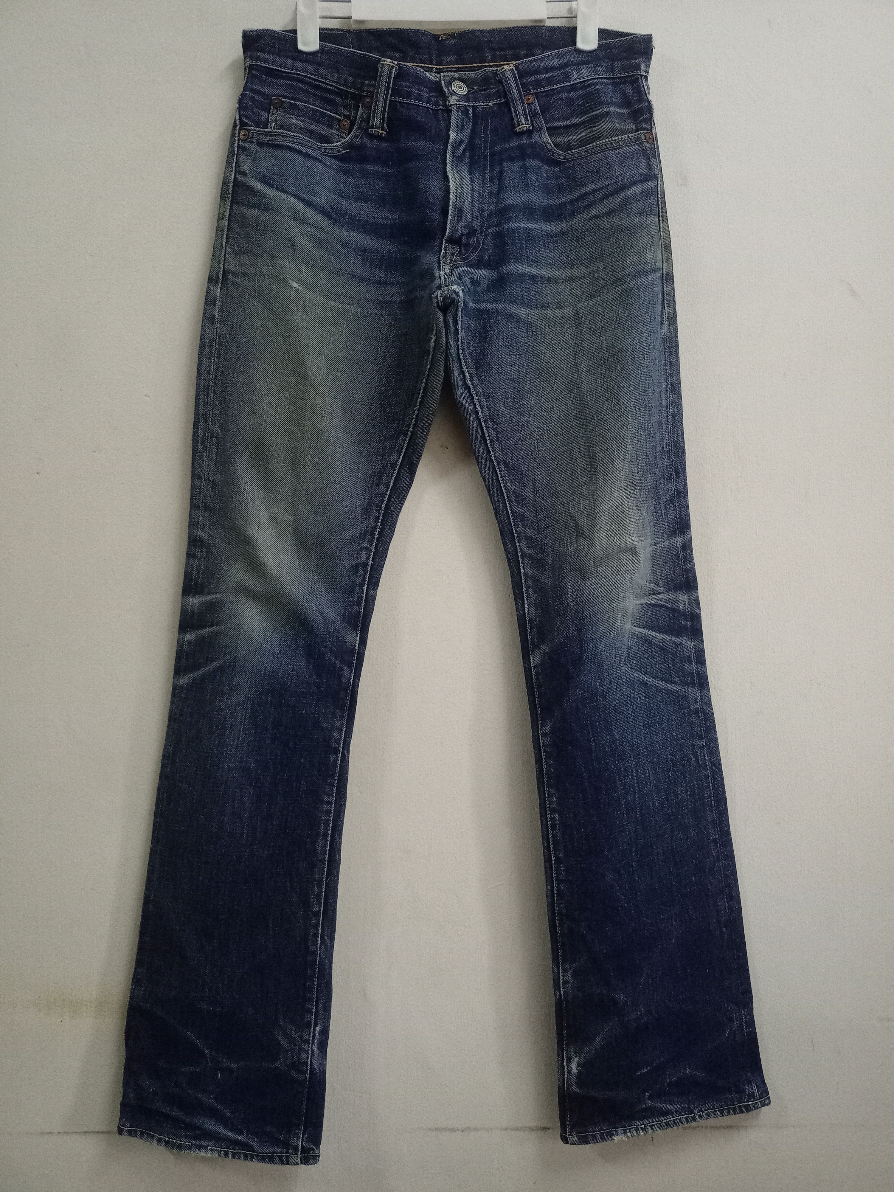 image of Vintage Skull Jeans By Alchemist Distressed Flare Jeans in Blue, Men's (Size 31)