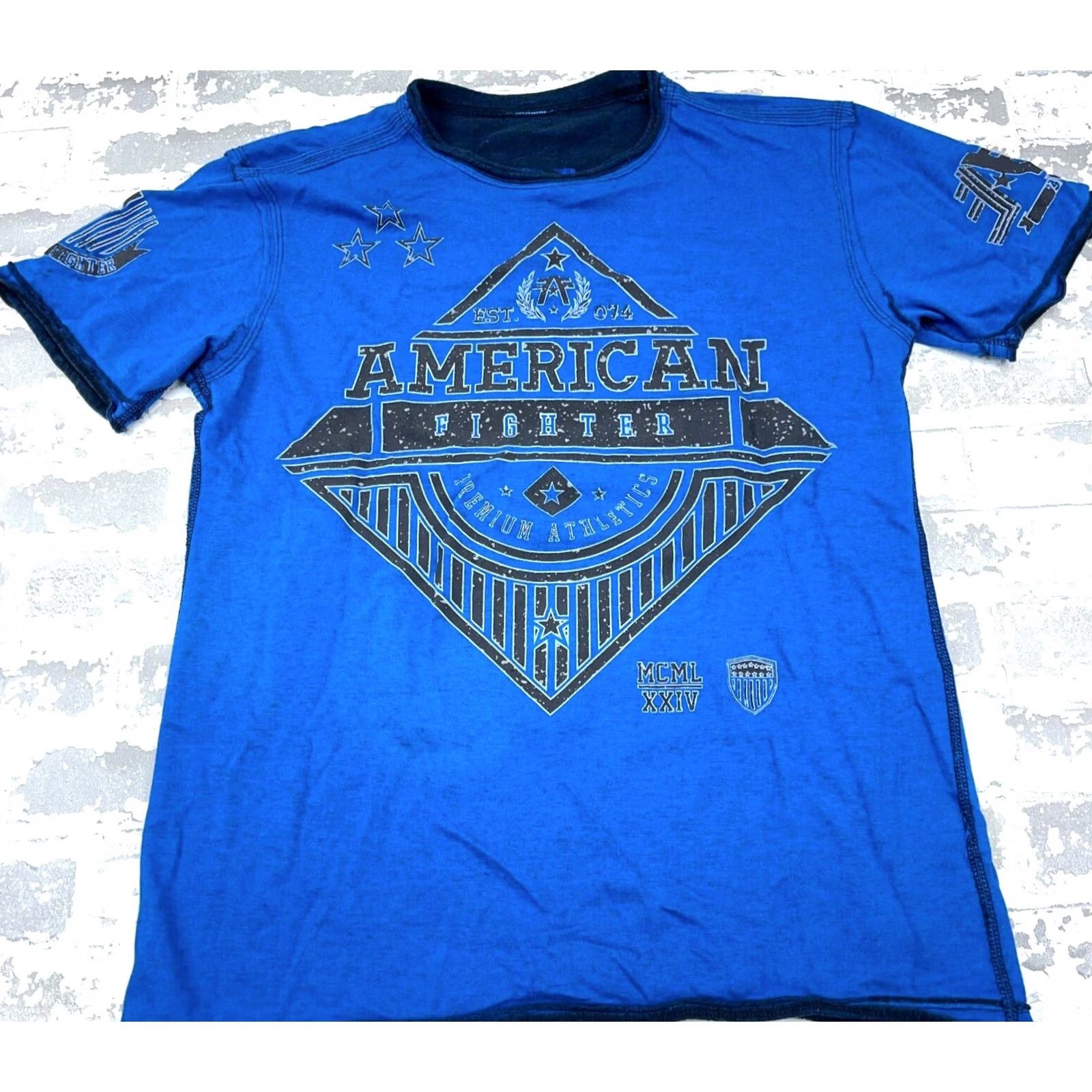 Vintage American Fighter Shirt Men Medium Blue Tee Reversible MMA Adult Two Sided Boxing Size US M / EU 48-50 / 2 - 3 Thumbnail