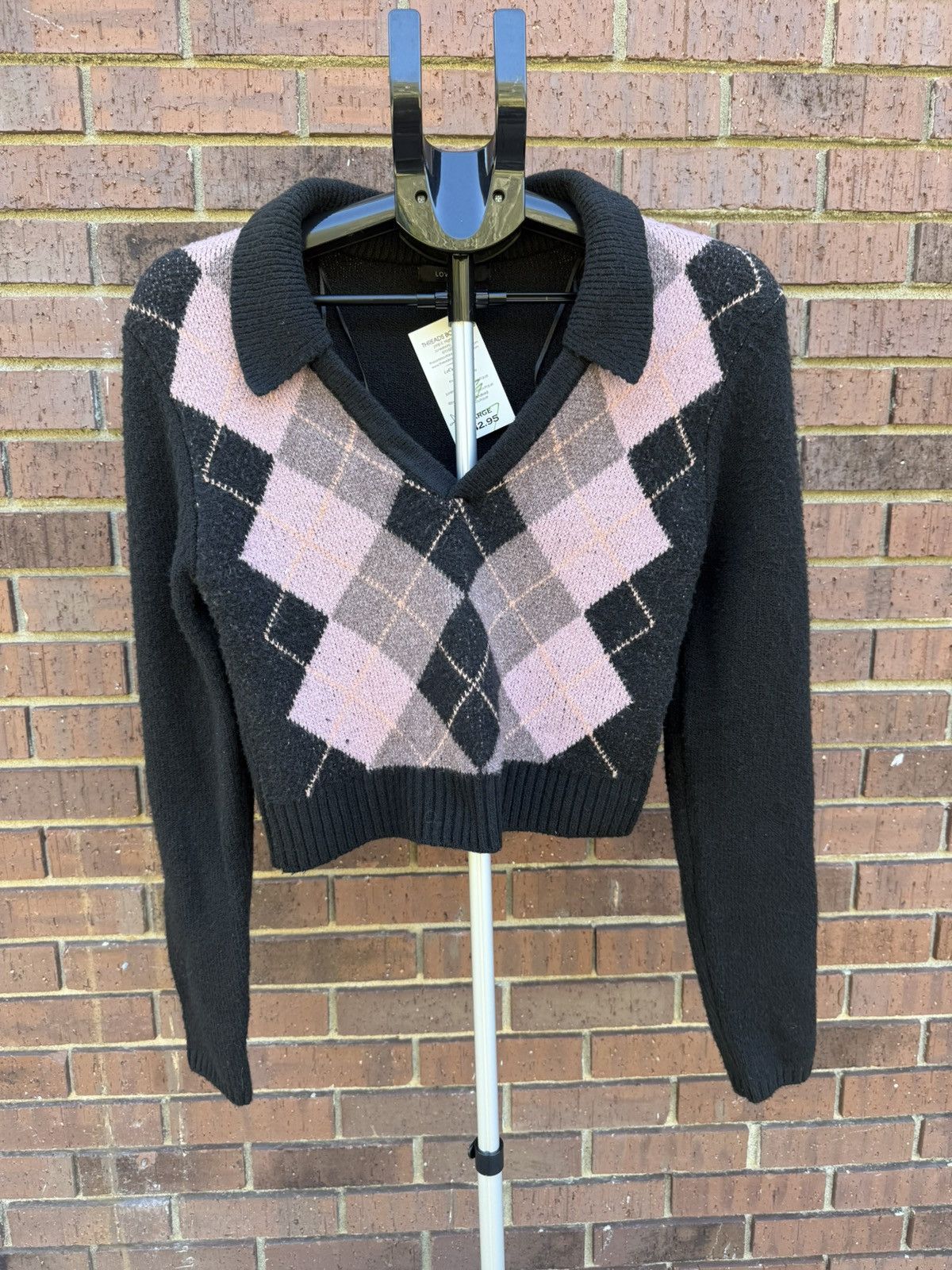 Other Love Tree Argyle V Neck Collared Cropped Preppy Sweater Size L / US 10 / IT 46 - 4 Thumbnail