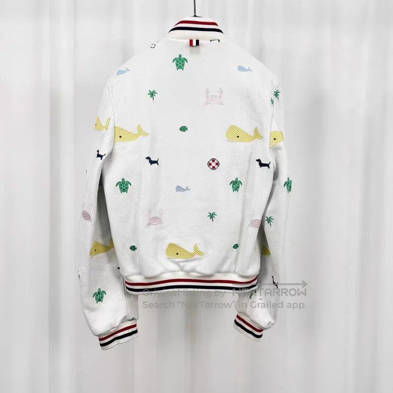 Thom Browne Thom Browne Embroidered Leather Baseball Jacket Size US XS / EU 42 / 0 - 2 Thumbnail