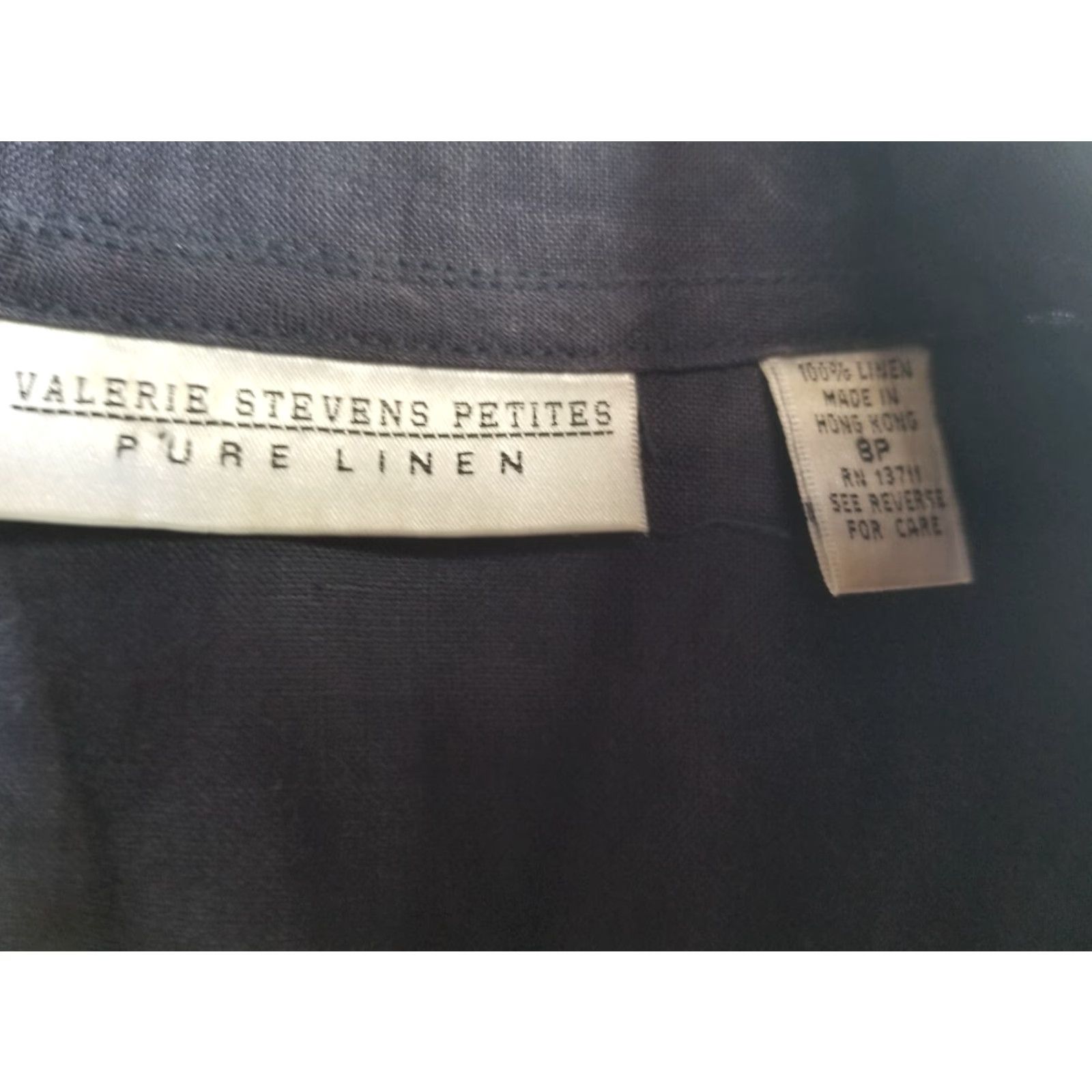 Vintage Valerie Stevens Blouse Shirt Women 8P Blue Linen Short Sleeve Button-Down Collar Tunic Casual Fall Spring Summer Regular Fit Size M / US 6-8 / IT 42-44 - 7 Thumbnail