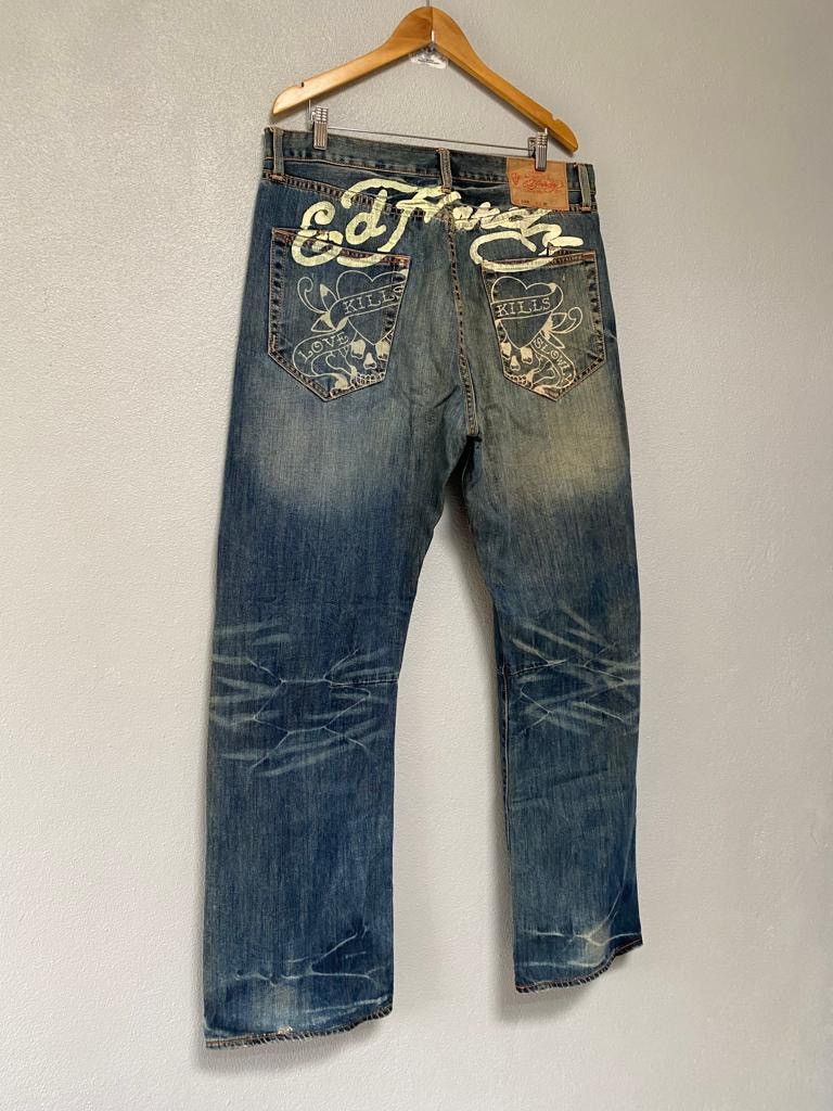 Christian Audigier × Ed Hardy × If Six Was Nine Ed Hardy baggy jeans big logo paint Size US 37 - 4 Thumbnail