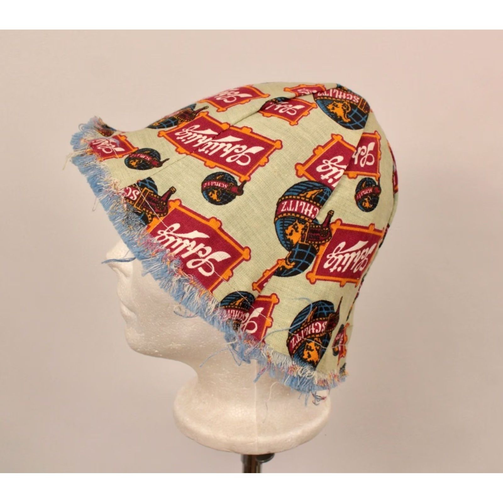 Vintage Schlitz 60s Bucket Hat Mens VTG 1960s AOP Reversible Outdoor Yellow Cotton Bucket Hat Men’s/Adult Size ONE SIZE - 3 Thumbnail