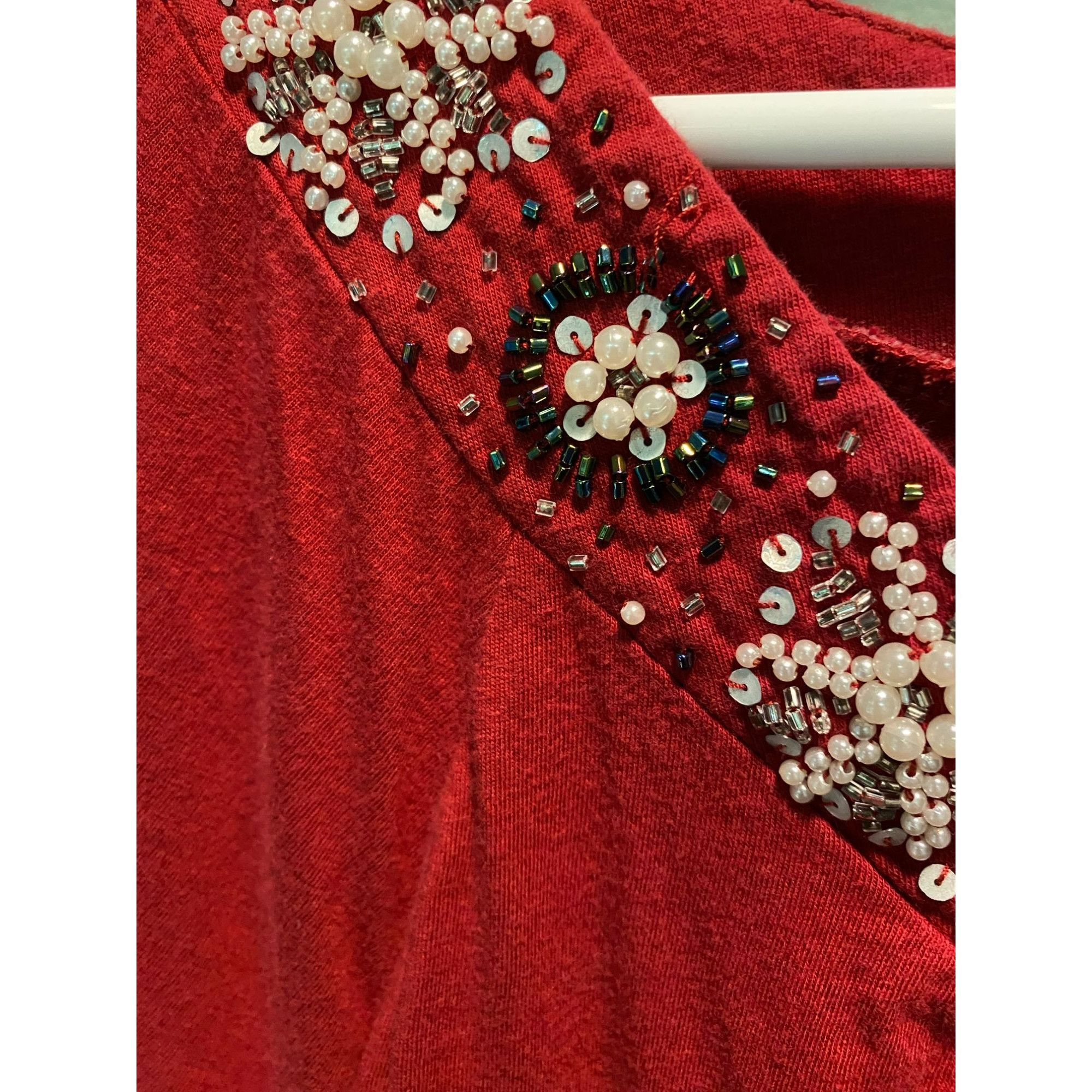 Avenue Stylish Red Top With Beaded Embellishments By Avenue Size 14 Size XL / US 12-14 / IT 48-50 - 3 Thumbnail