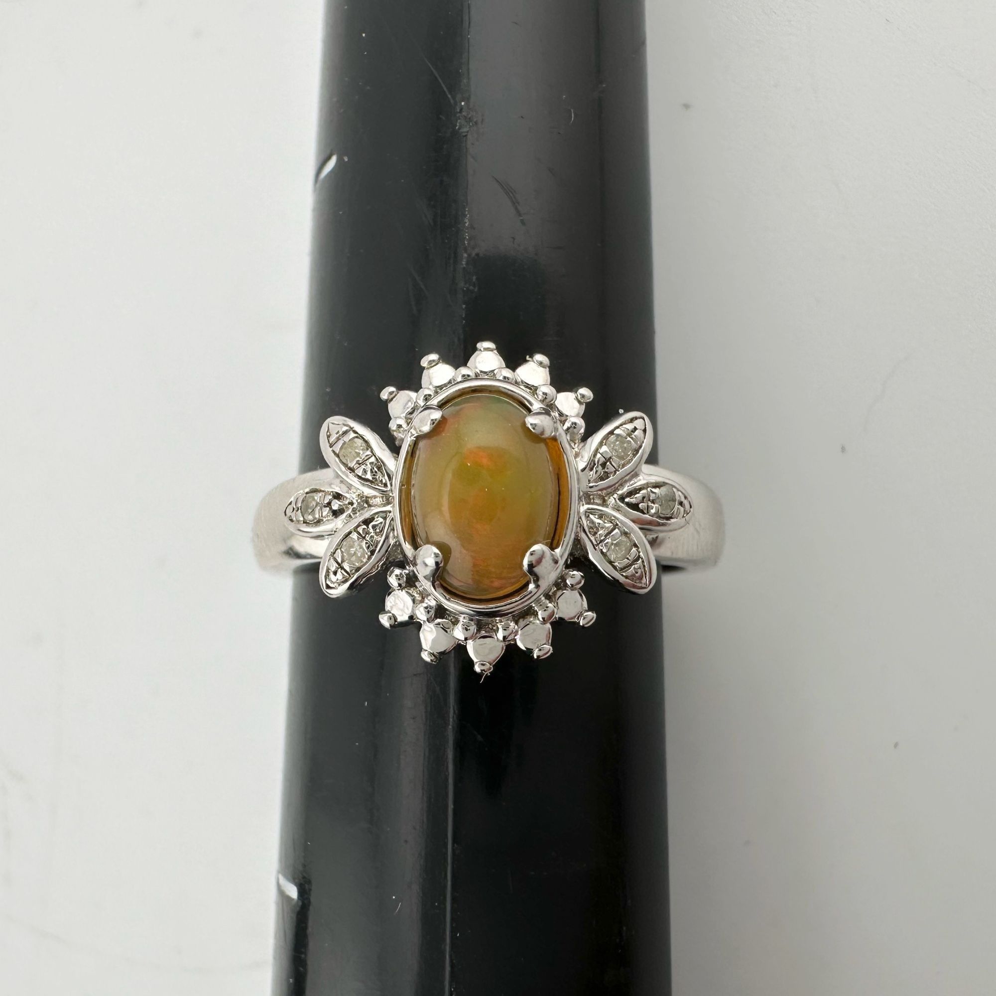 Other Natural Cabochon Australian Opal Ring with Small Diamond Si Size ONE SIZE - 13 Thumbnail