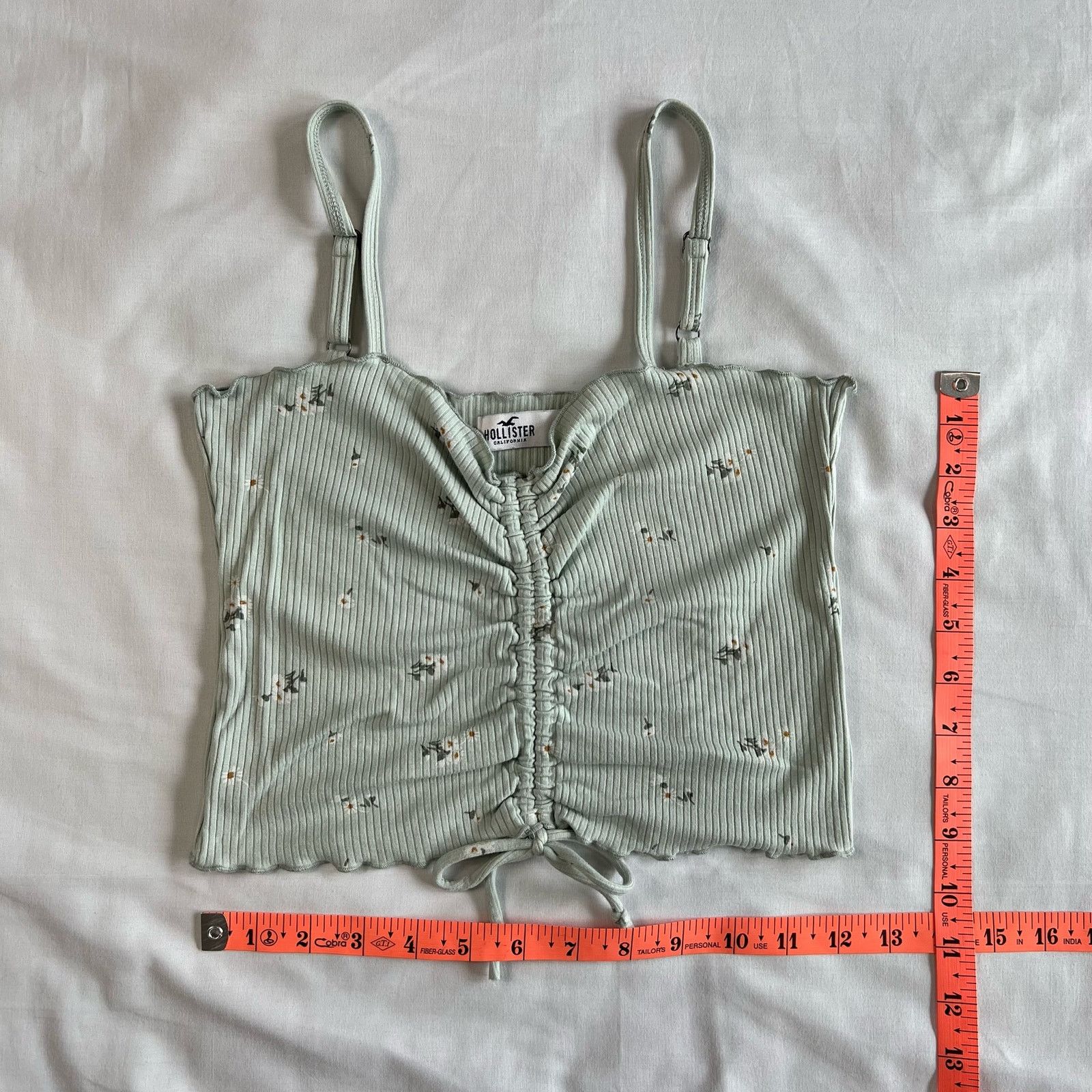 Hollister Hollister Women's Medium Ribbed Crop Top Green Floral Size M / US 6-8 / IT 42-44 - 3 Thumbnail