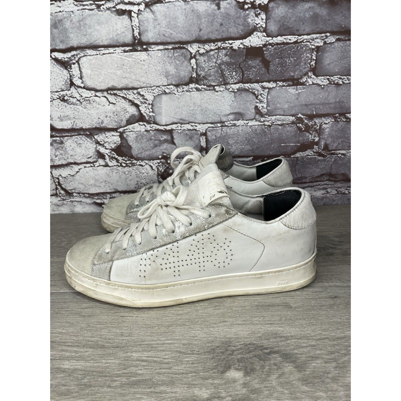 P448 P448 White Leather Gray Suede Silver Glitter Low Top Sneaker Size US 9.5 / IT 39.5 - 15 Thumbnail