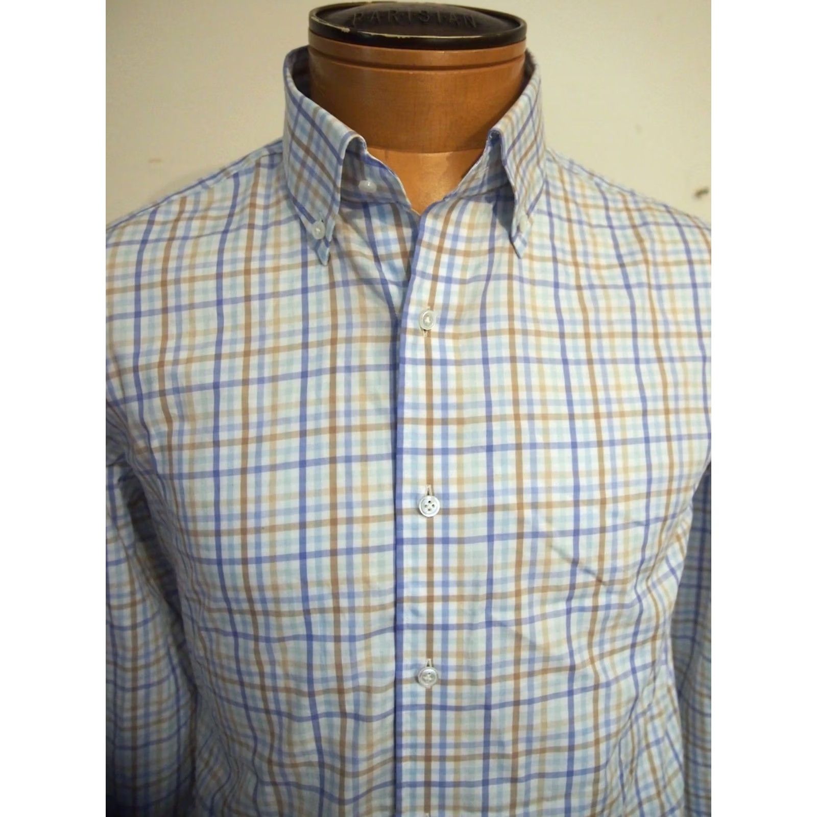 Peter Millar Peter Millar Crown Crafted Sport Shirt Men S Blue Tan Tattersall Check Long Sleeve Button Down Cotton NWT Size US S / EU 44-46 / 1 - 6 Thumbnail
