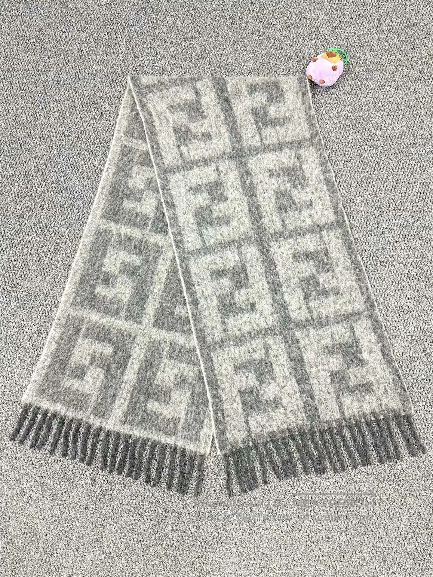 Fendi FENDI Gray Vintage Full-Print Alpaca Wool Fringe Scarf| Size ONE SIZE - 1 Thumbnail