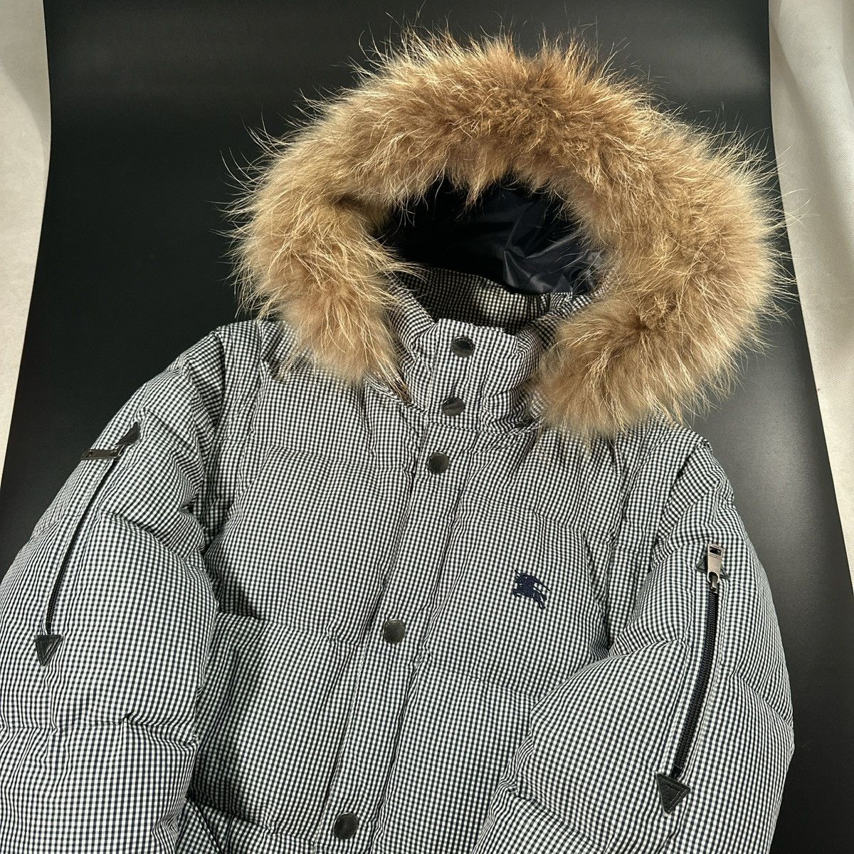 Burberry 00’s Burberry Gingham Check Fur Hood Down Puffer Jacket Size US L / EU 52-54 / 3 - 4 Thumbnail