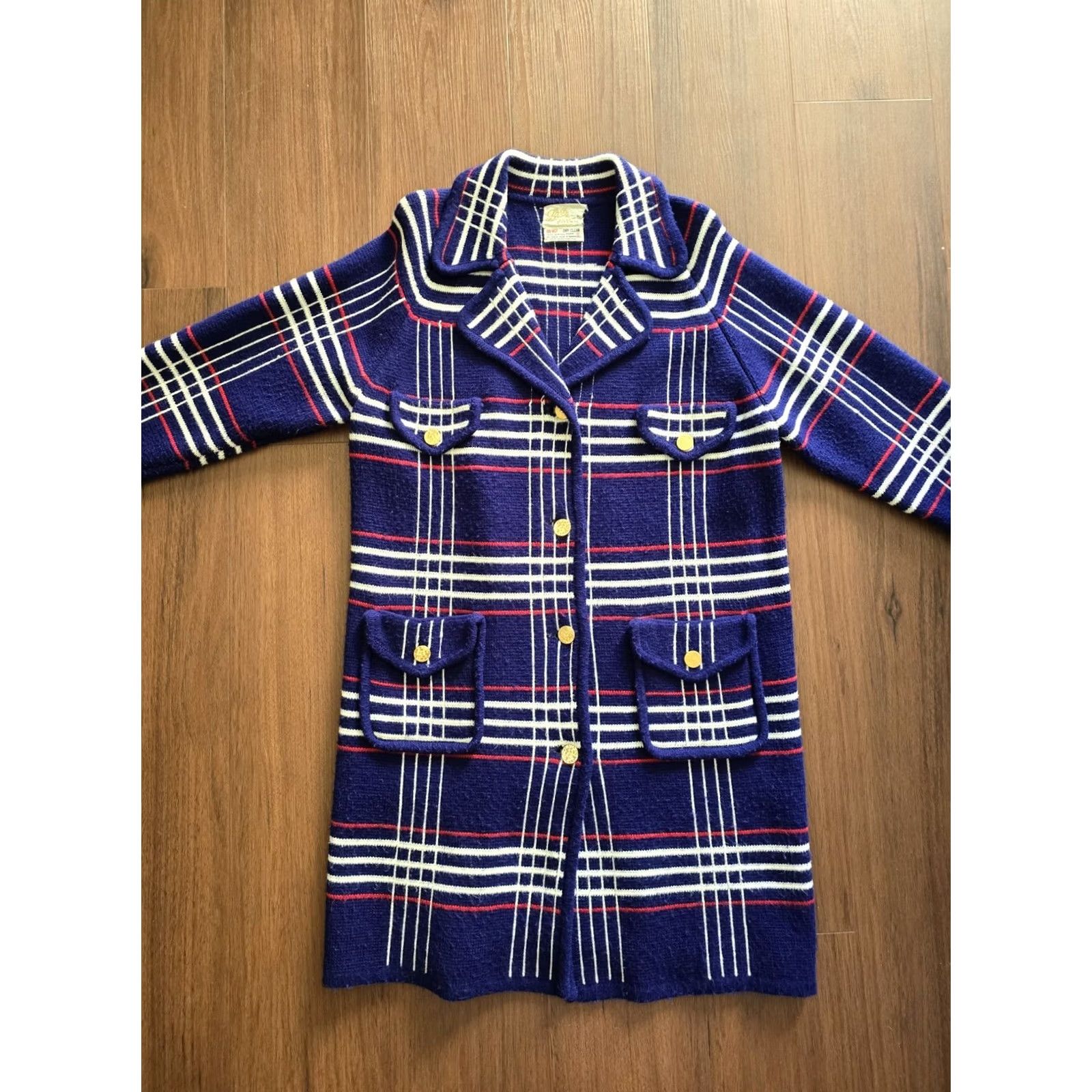 Vintage VINTAGE Lilly of California Coat Plaid Blue Pea Coat Womens M Button Collared Pocketed Plaid Blue 1960s Fall Winter Spring Party/Cocktail Casual Size M / US 6-8 / IT 42-44 - 2 Thumbnail
