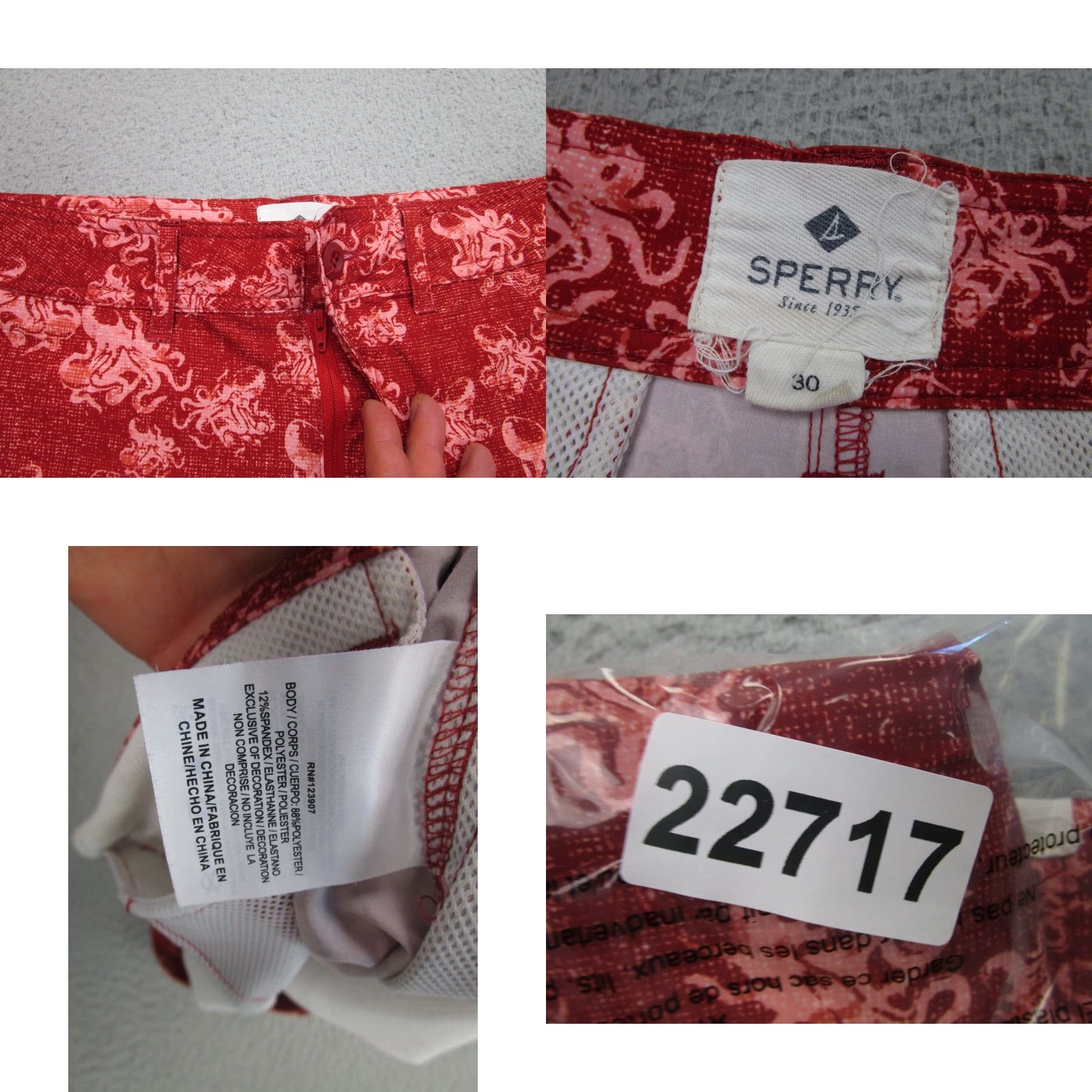 Sperry Sperry Shorts Mens 30 Red Submersible Hybrid Walkshort Squid Octopus Print Beach Chino Casual Size US 30 / EU 46 - 8 Thumbnail