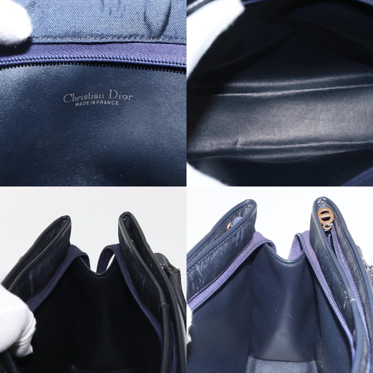 Dior DIOR Honeycomb Canvas Hand Bag Navy Gold Size ONE SIZE - 12 Thumbnail