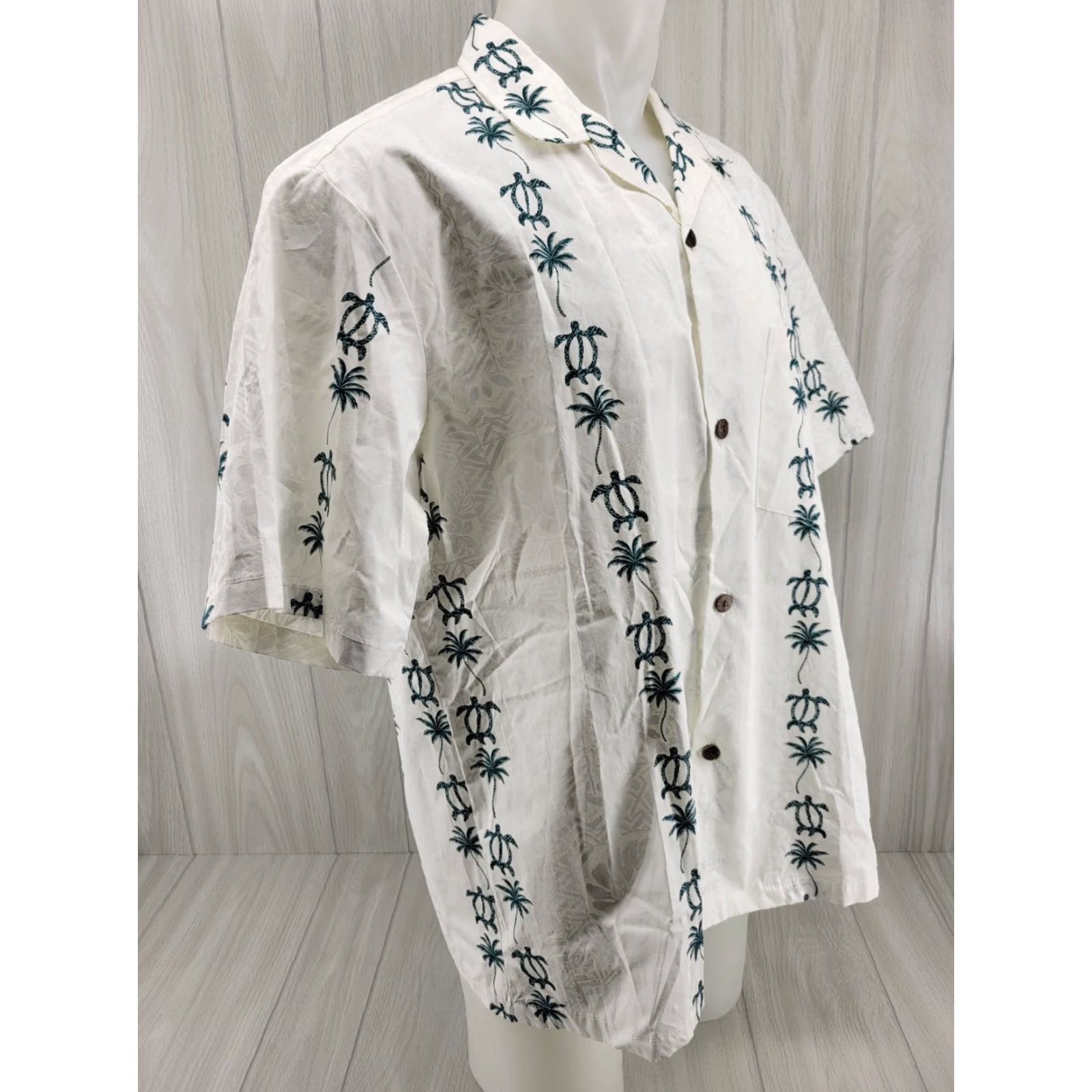 Paradise Paradise Bay Hawaiian White Sea Turtles Palm Trees Cotton S/S Shirt XL Men's Vintage Regular Short Sleeve Shirt Size US XL / EU 56 / 4 - 3 Thumbnail