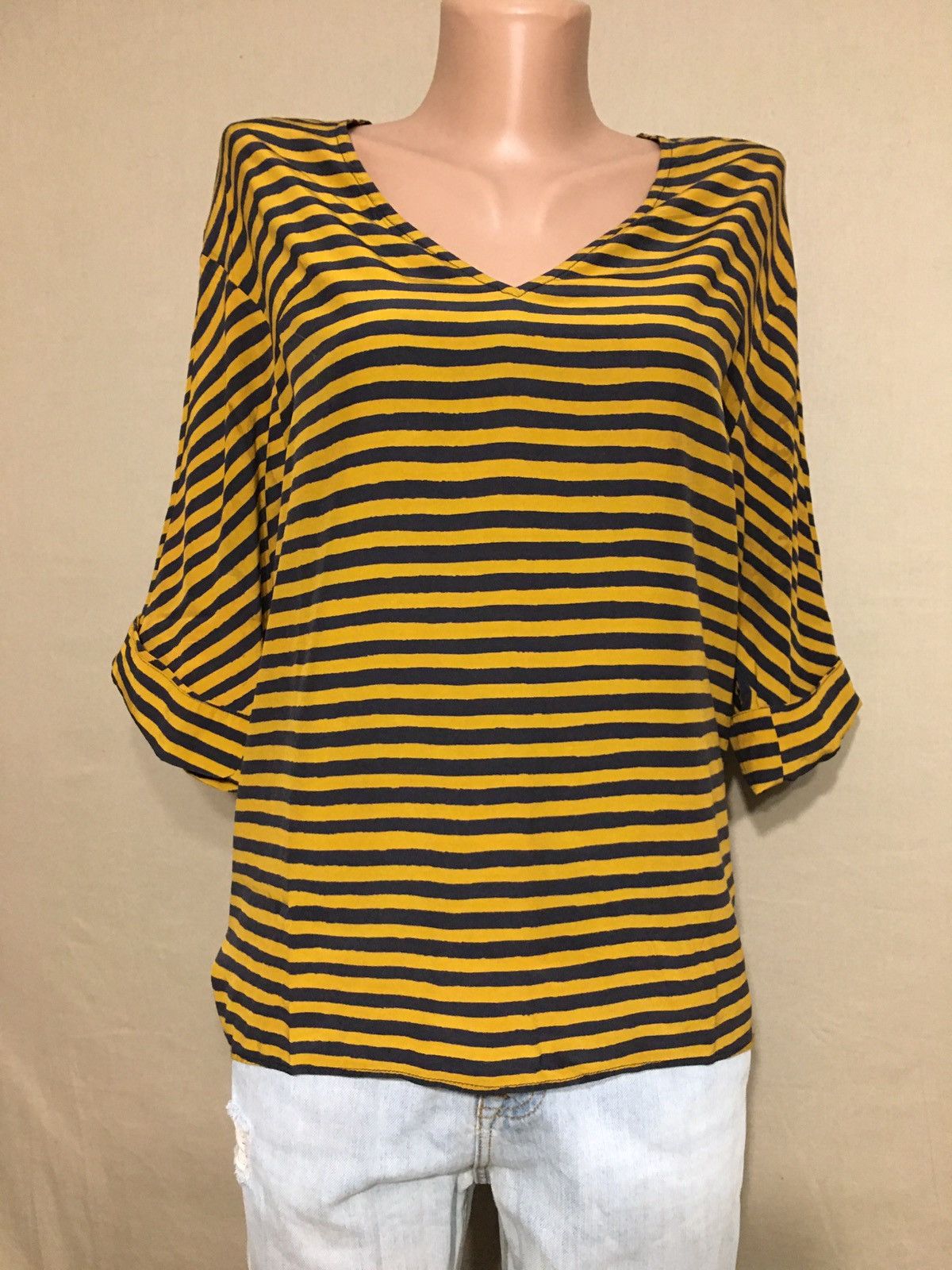 Christian Wijnants Christian Wijnants Silk Blouse Top Yellow Black Striped Size L / US 10 / IT 46 - 1 Thumbnail