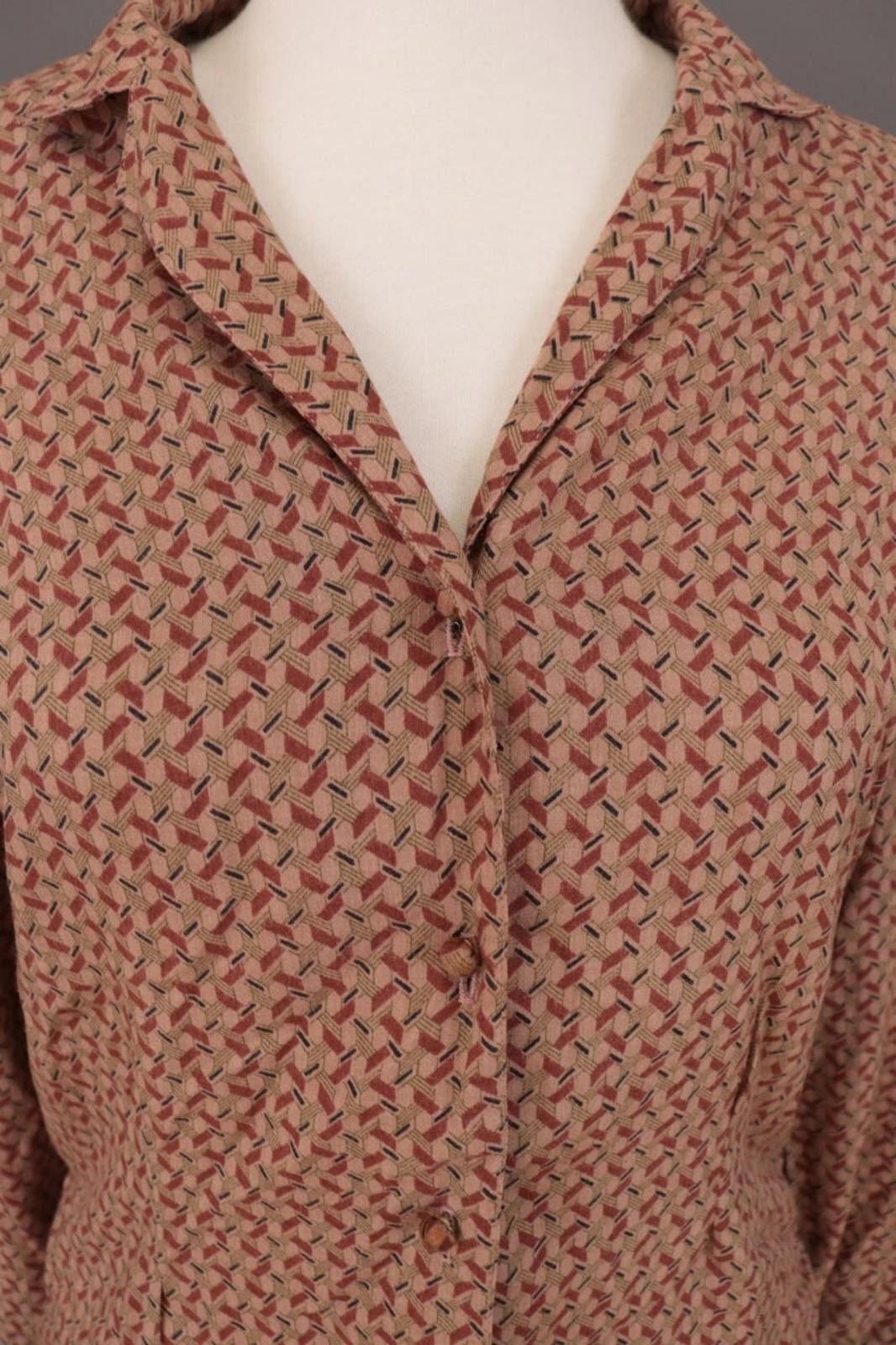 Designer Max Studio Brown Printed Button Down Blouse Shirt Size XS Size XS / US 0-2 / IT 36-38 - 5 Thumbnail
