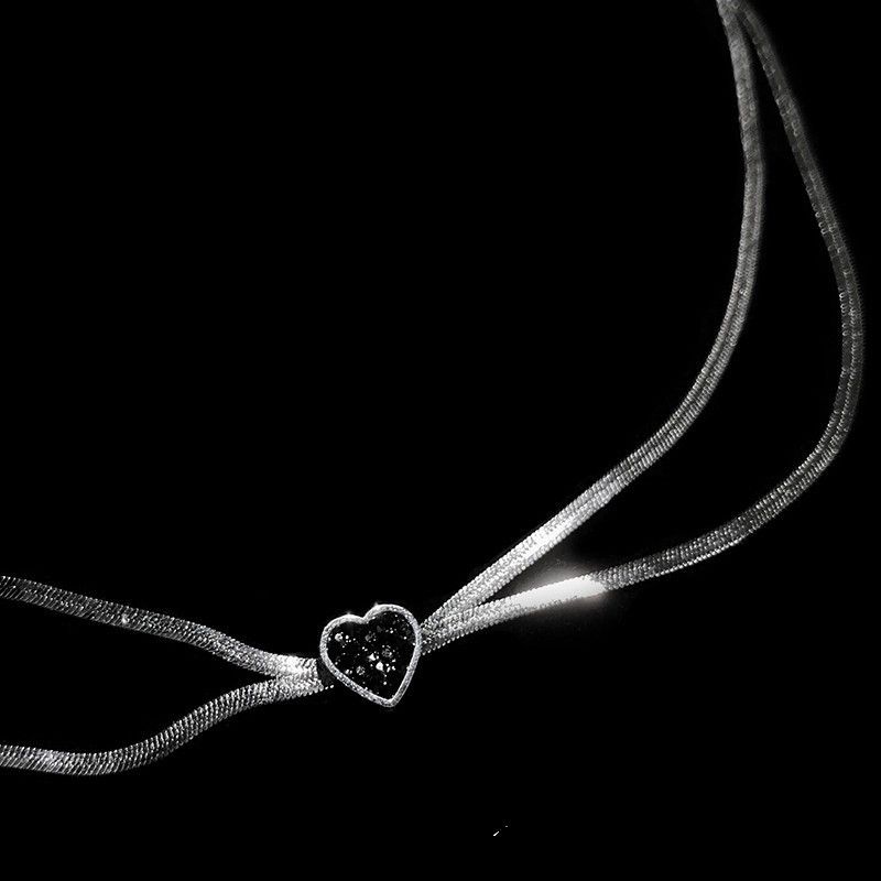 Other Silver Titanium Steel Necklace Black Heart Pendant Size ONE SIZE - 3 Thumbnail