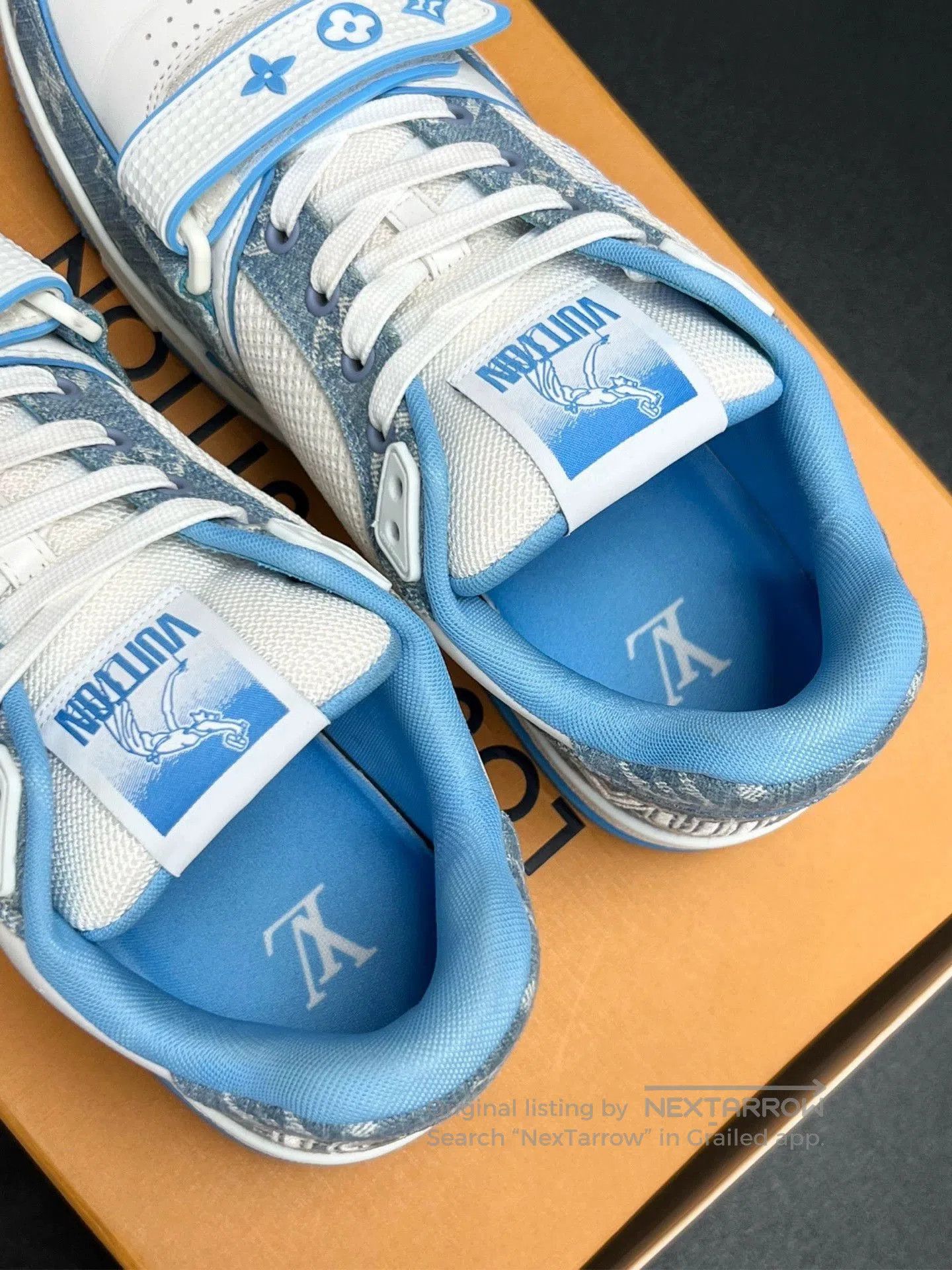 Louis Vuitton lv trainer white blue sneakers UK7.5. Size US 8 / EU 41 - 4 Thumbnail