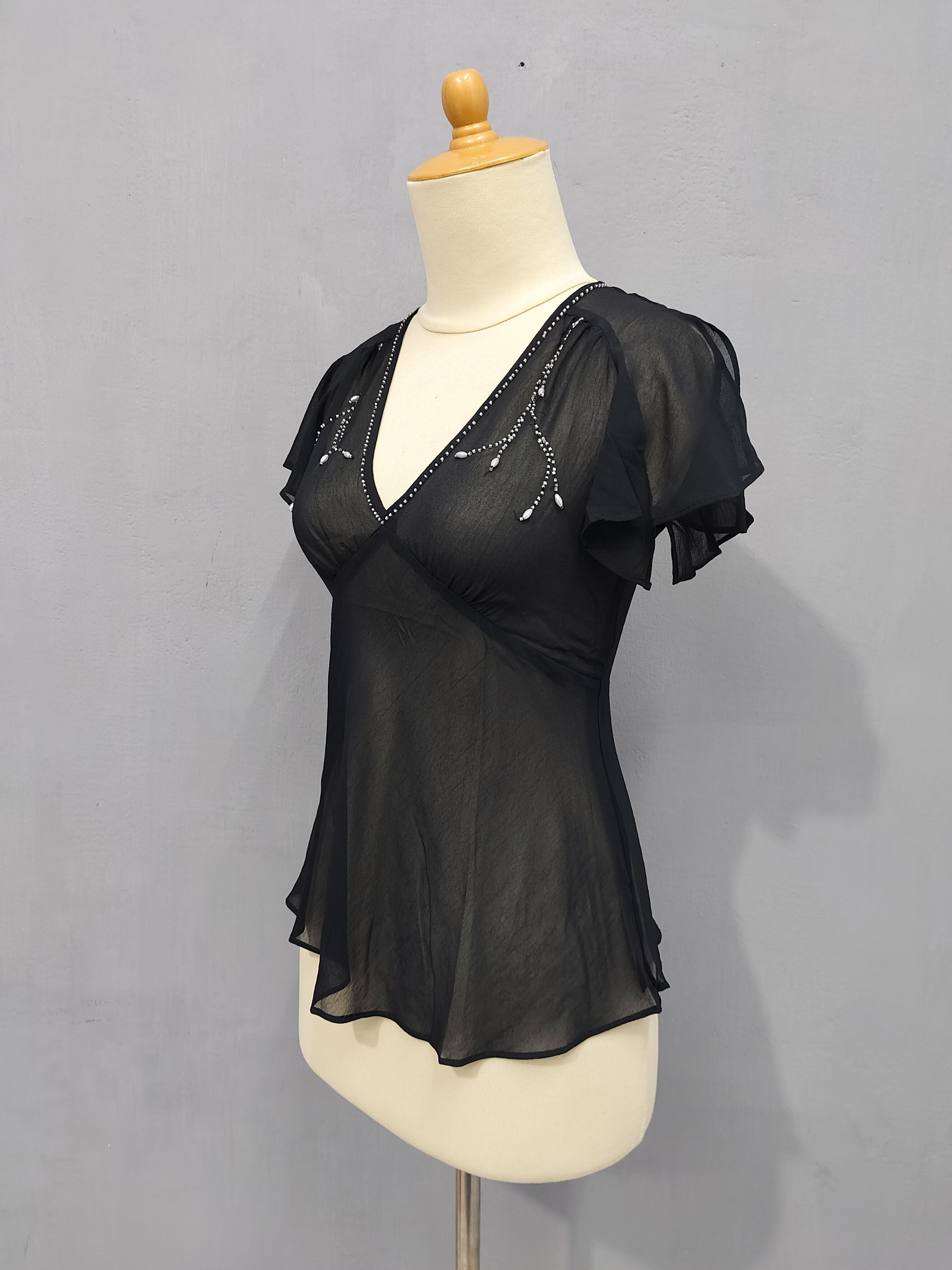 Michel Klein 00s Michel Klein- Fairy Grunge Gothic Sheer Beaded V-Neck Size M / US 6-8 / IT 42-44 - 3 Thumbnail