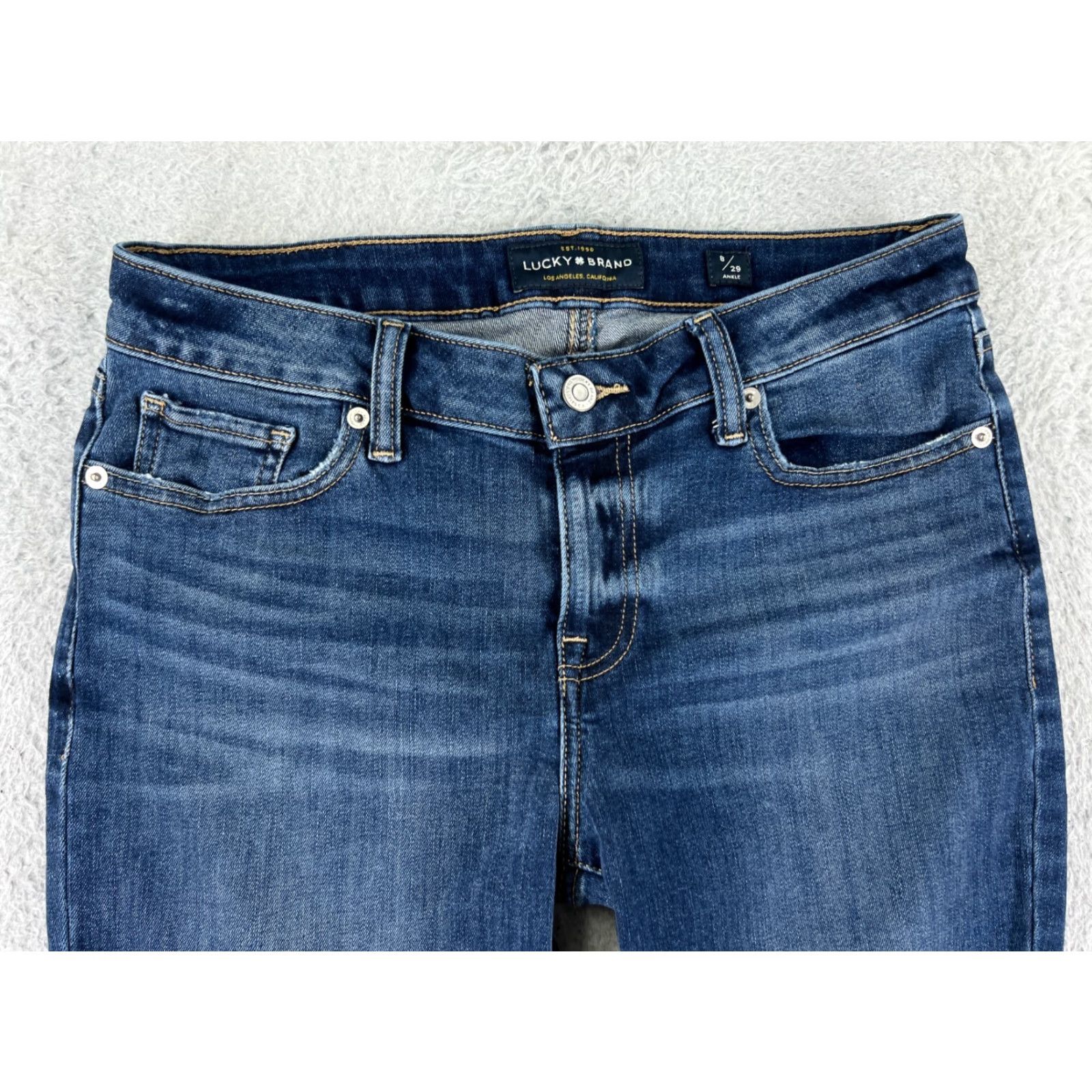 Lucky Brand VINTAGE Lucky Brand Jeans Women 8 Blue Denim Tapered Cropped Cotton Blend 5-Pocket Button Zip Rise Mid 8.5-10.5 in USA Theme Mens, Womens Size 30" / US 8 / IT 44 - 7 Thumbnail