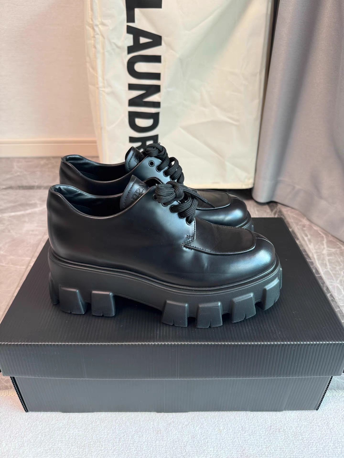 Prada Prada Matte Black Platform Derby Shoes K6 Size US 8 / IT 38 - 3 Thumbnail