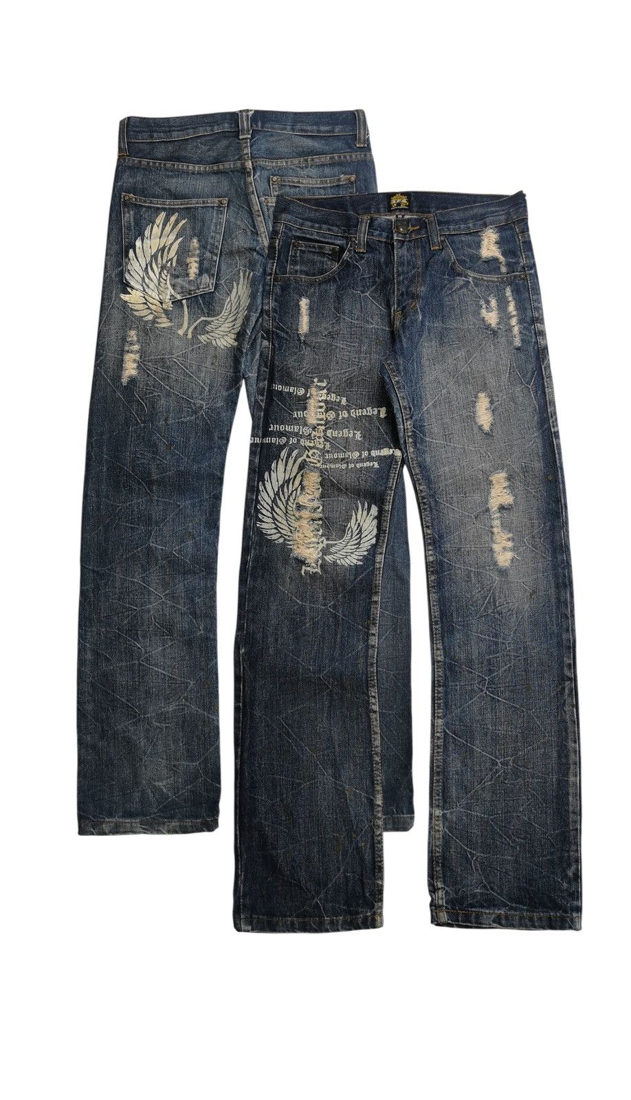Hysteric Glamour Legend of Glamour Distressed Wings Print Denim Jeans Y2K Size US 30 / EU 46 - 1 Thumbnail